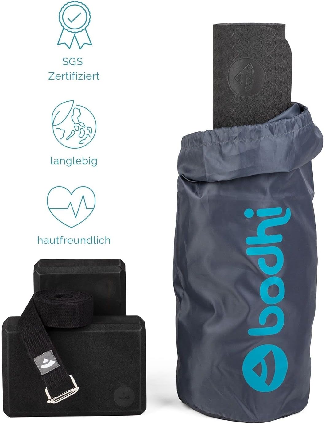 Yoga Starter-Set mit Matte, Blöcken & Gurt, schwarz
