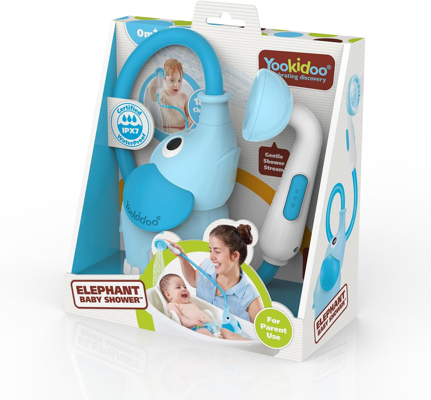 Baby-Duschkopf mit Elefanten-Wasserpumpe, Blau und Dunkelblau