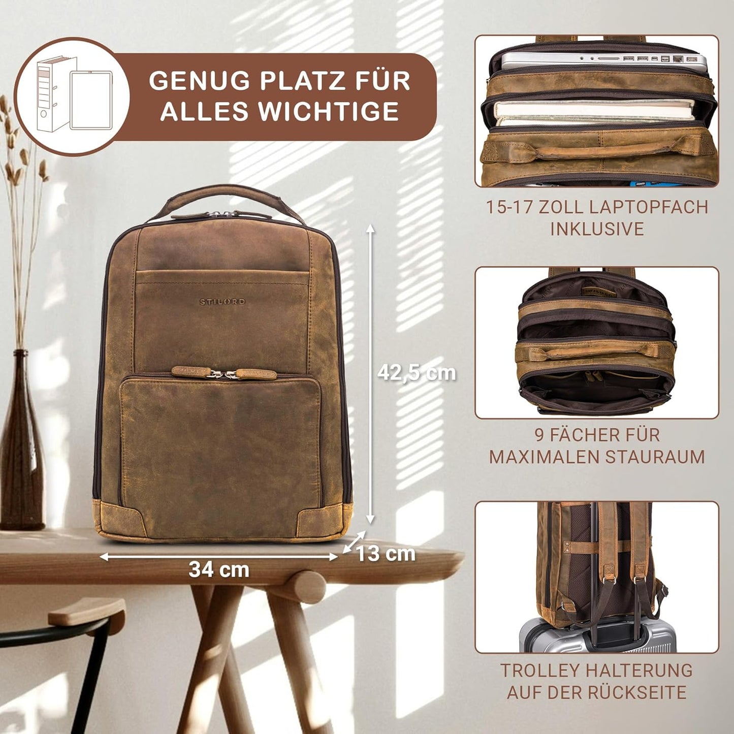 XL Leder-Businessrucksack Harlow, Colorado - Braun