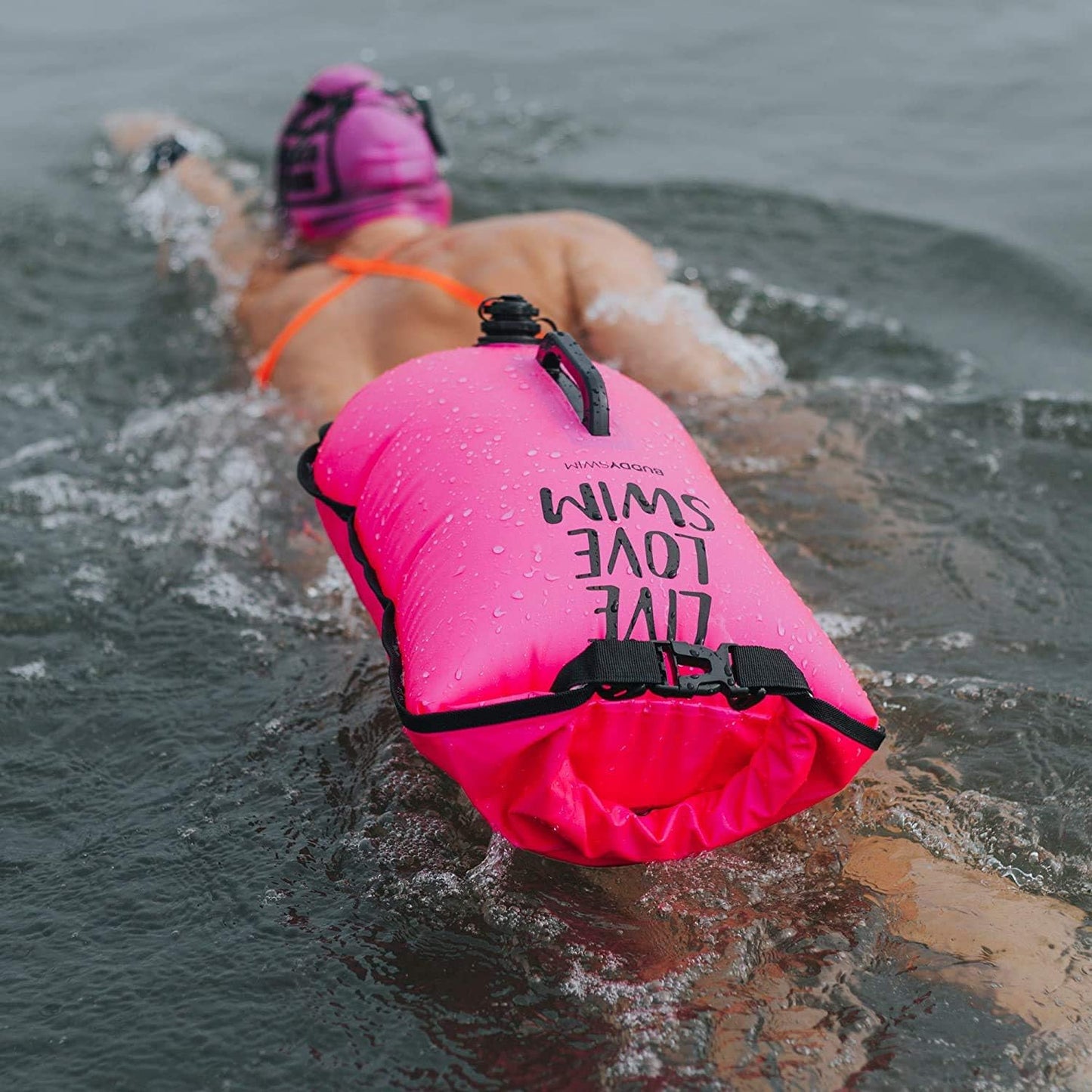 Schwimmboje mit Badekappe, Rosa
