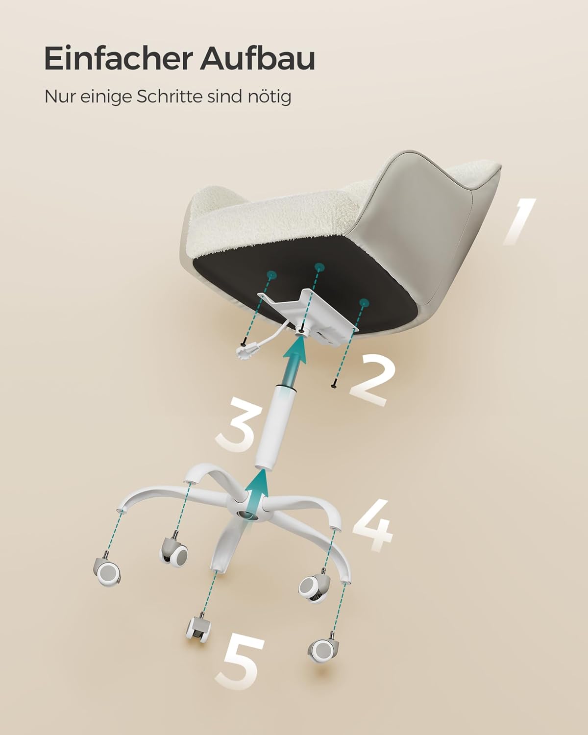 Höhenverstellbarer Schreibtischstuhl, Cappuccinobeige / Sherpa-Stoff + PU