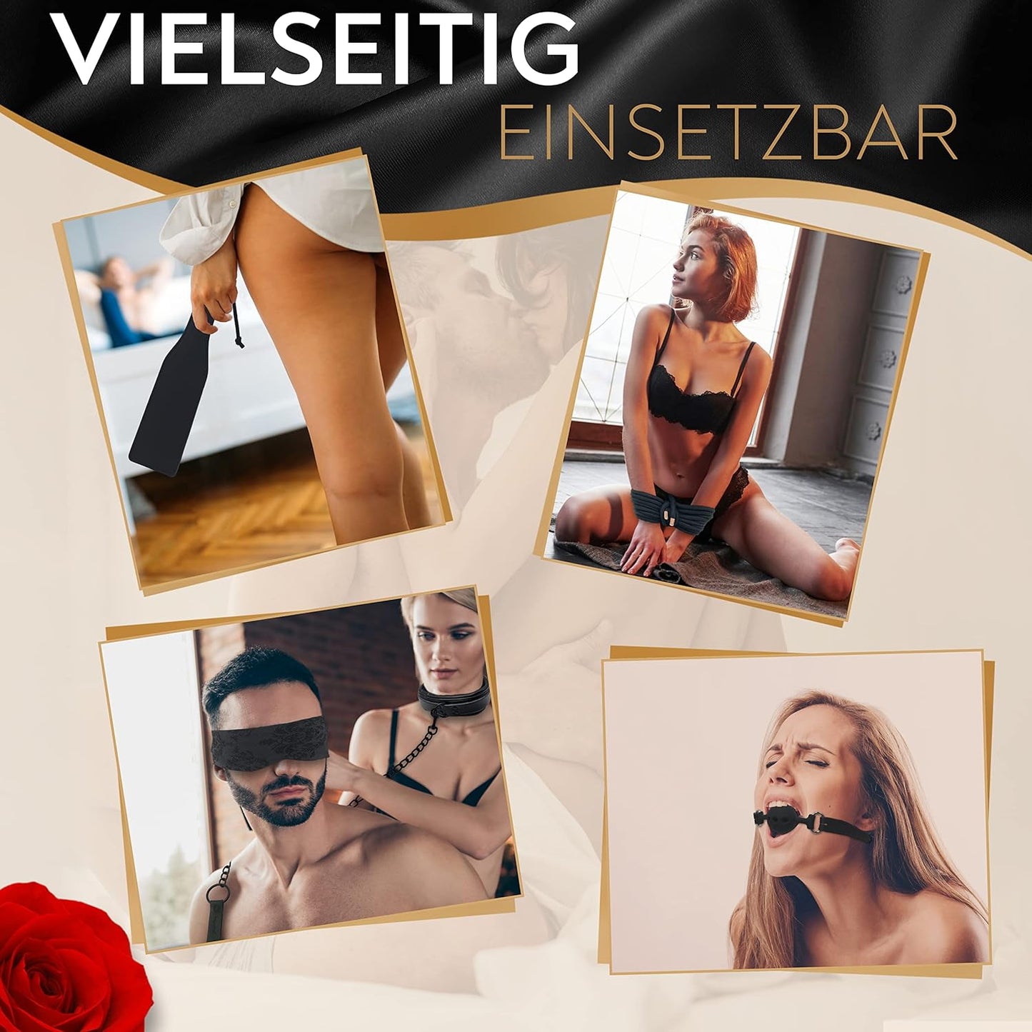 5-teiliges BDSM Bondage-Set mit Augenmaske, Ballknebel, Paddel & Bondage-Seil