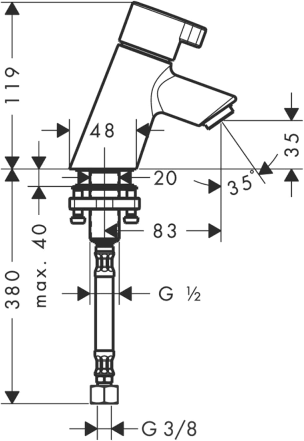 Wasserhahn Talis S, Auslaufhöhe 40mm|für Kaltwasser oder vorgemischtes Wasser / ohne Ablauf|Chrom