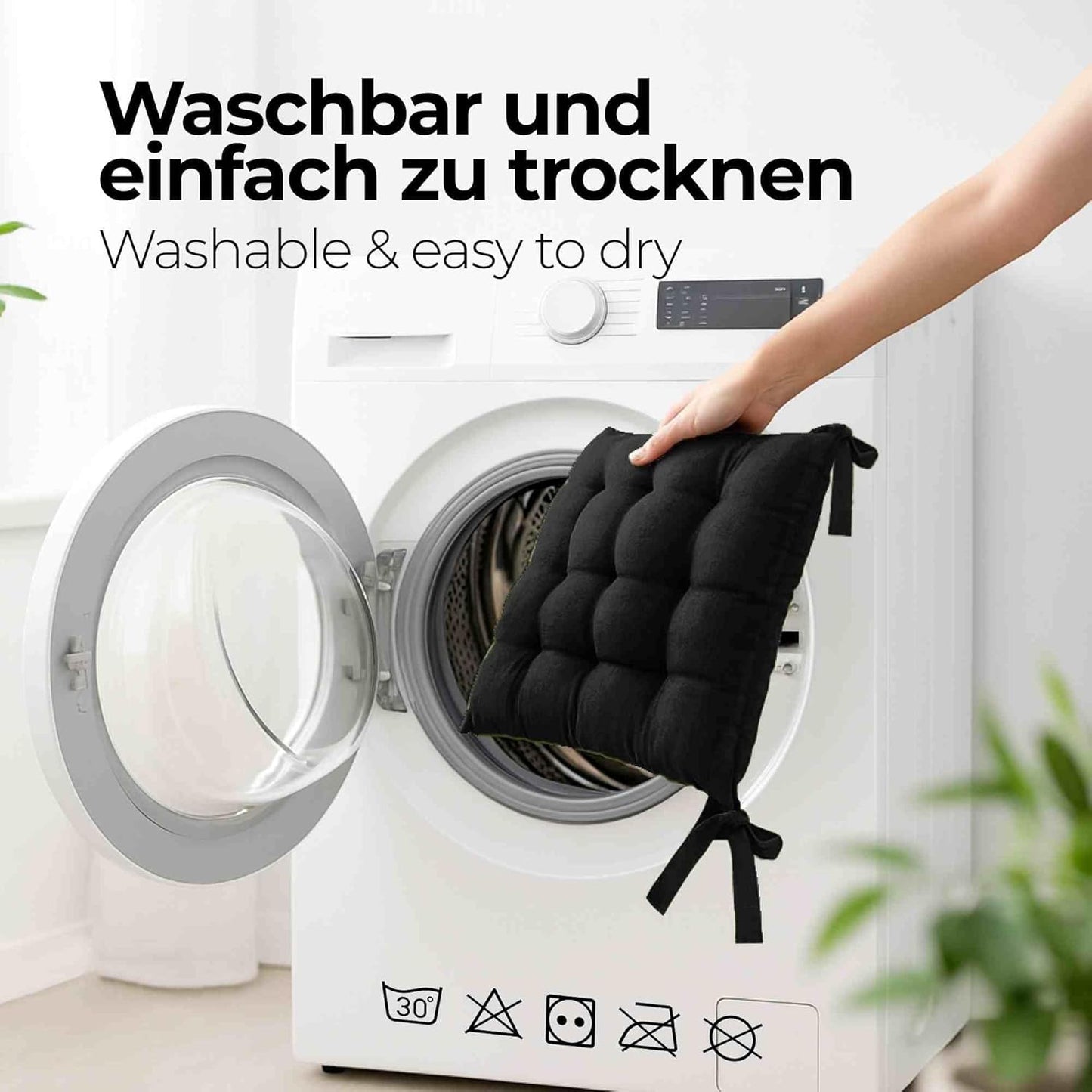 Basic Sitzkissen-Set mit Bändern (2 Stück), 2 Stück - 40x40 cm Schwarz
