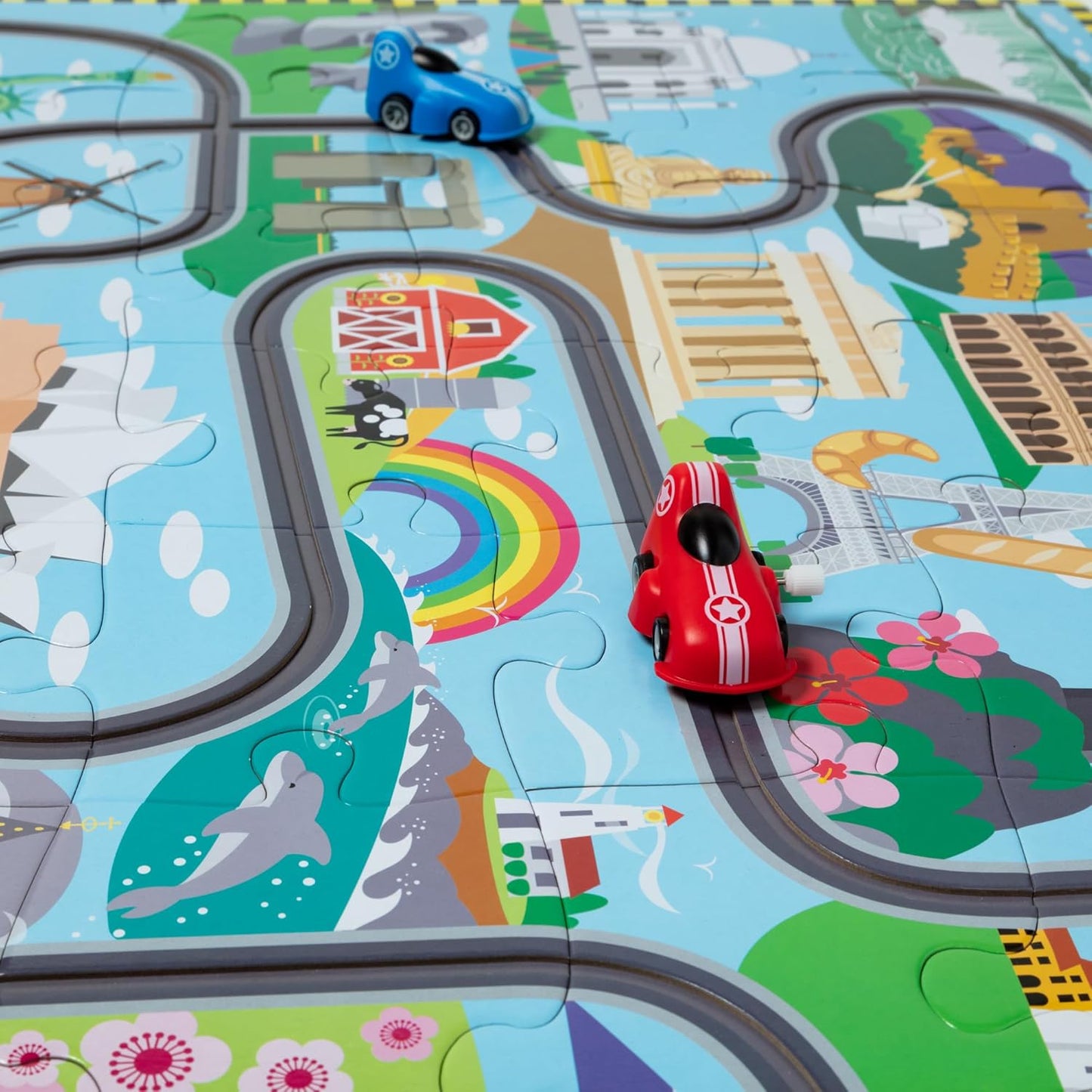 Bodenpuzzle Autorennen rund um die Welt, World Tracks Bodenpuzzle