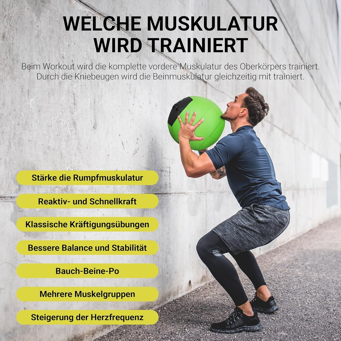 Wall-Ball Medizinball, 4 kg - Grün