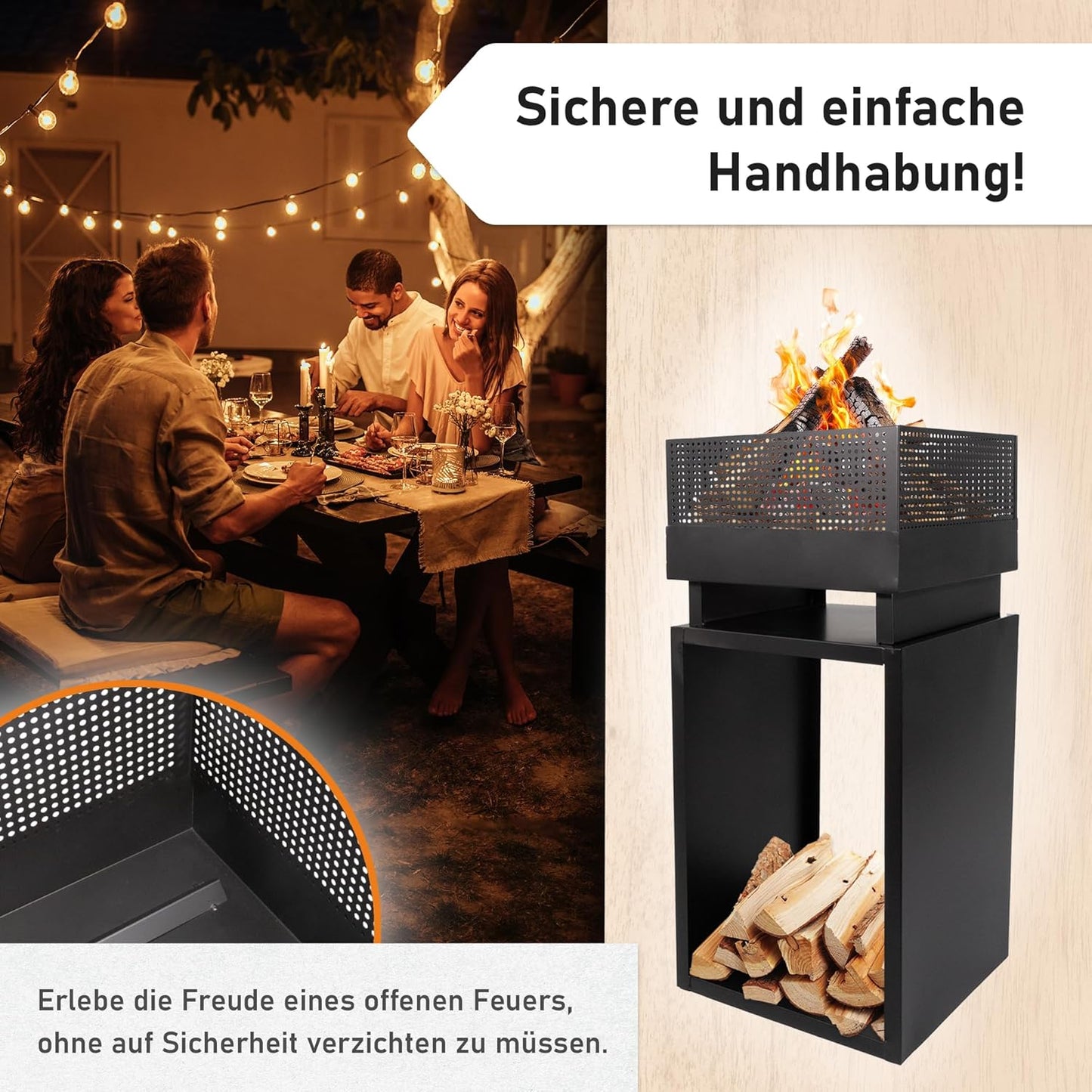 Feuerkorb mit Holzlager, Feuerkorb mit Holzlager