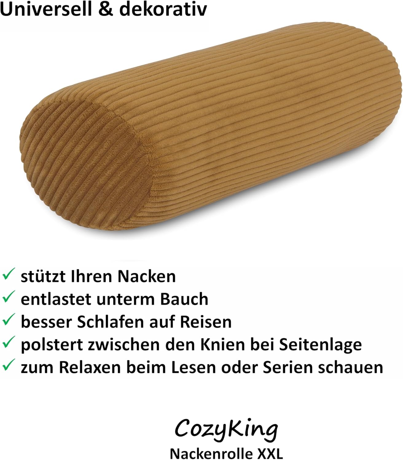 Nackenrolle in Cord Optik, Cord Gold 15 x 70 cm