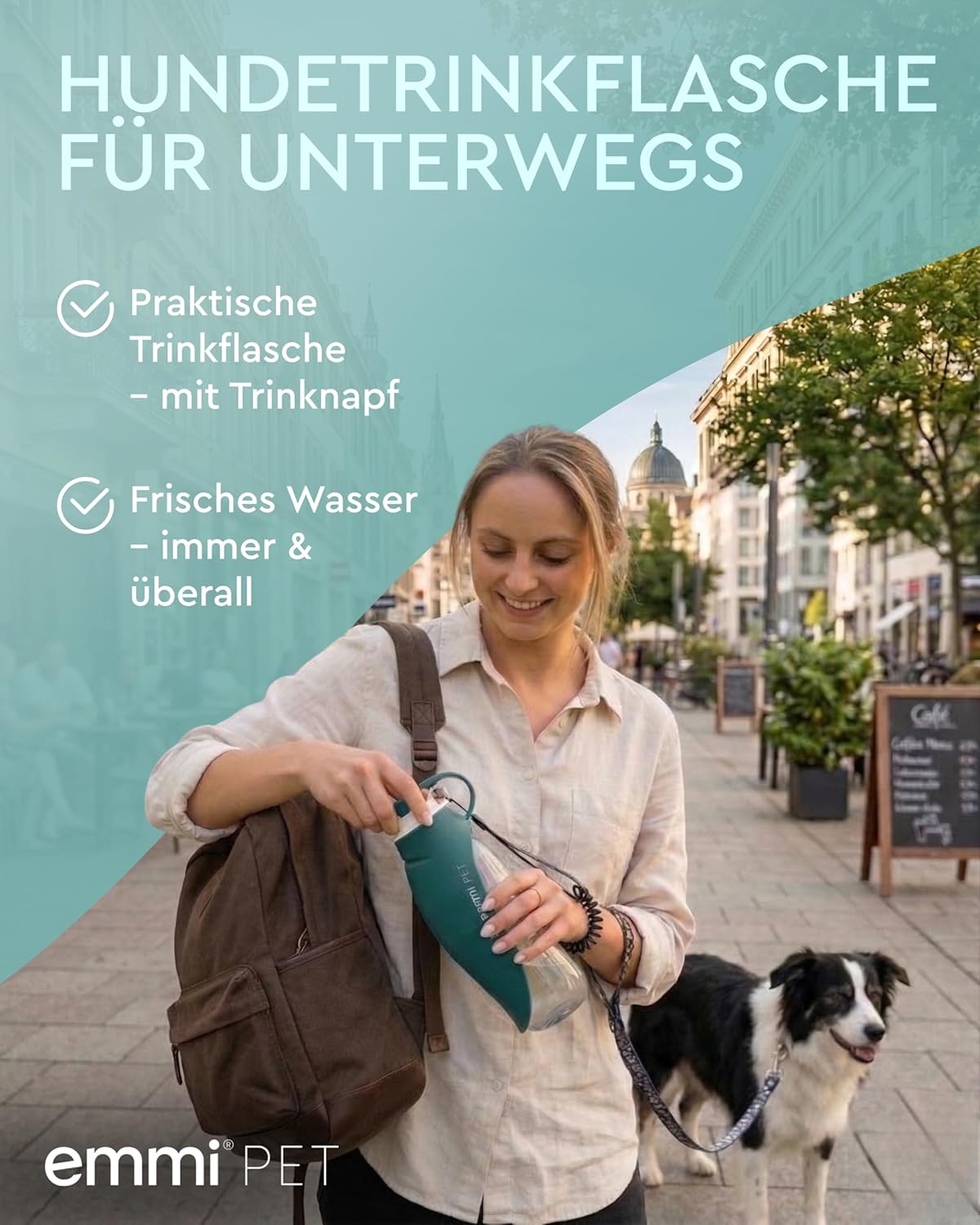 Hundetrinkflasche für unterwegs, Grün 580 ml