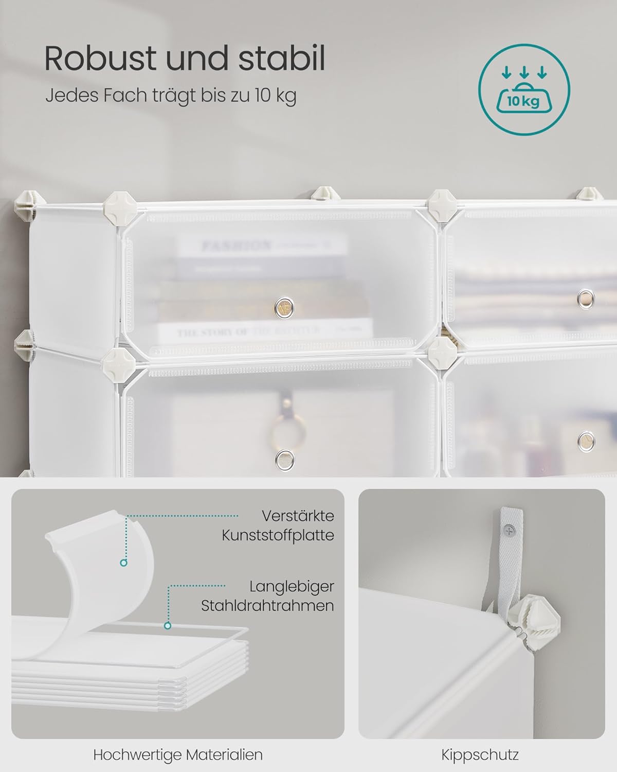 Schuhregal Stecksystem mit Türen (10 Ebenen), Weiss 1 Stück