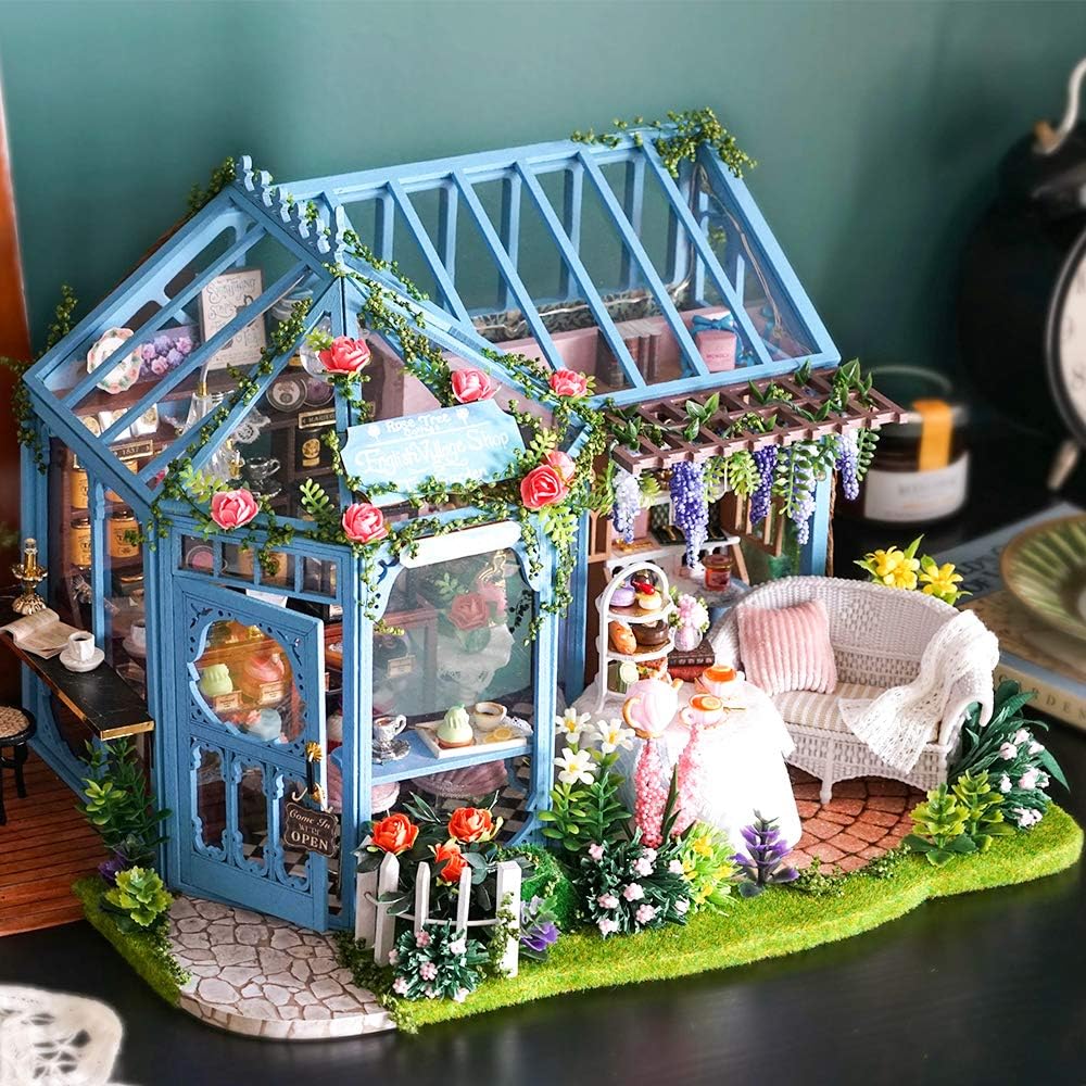 Puppenhaus Miniatur-Kit mit Möbeln und Musik, Rose Garden Tea House