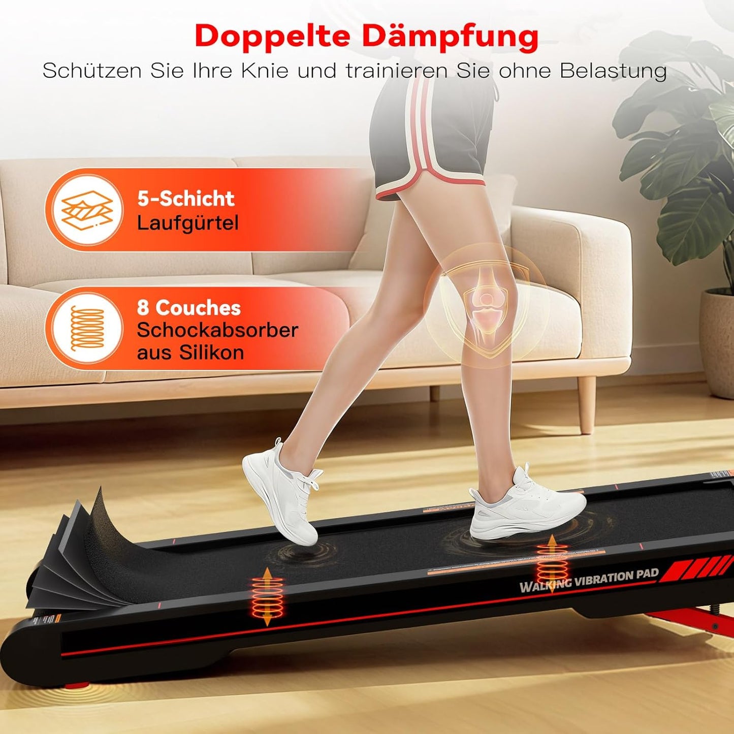 Laufband mit Vibrationsfunktion, Rot-Grau