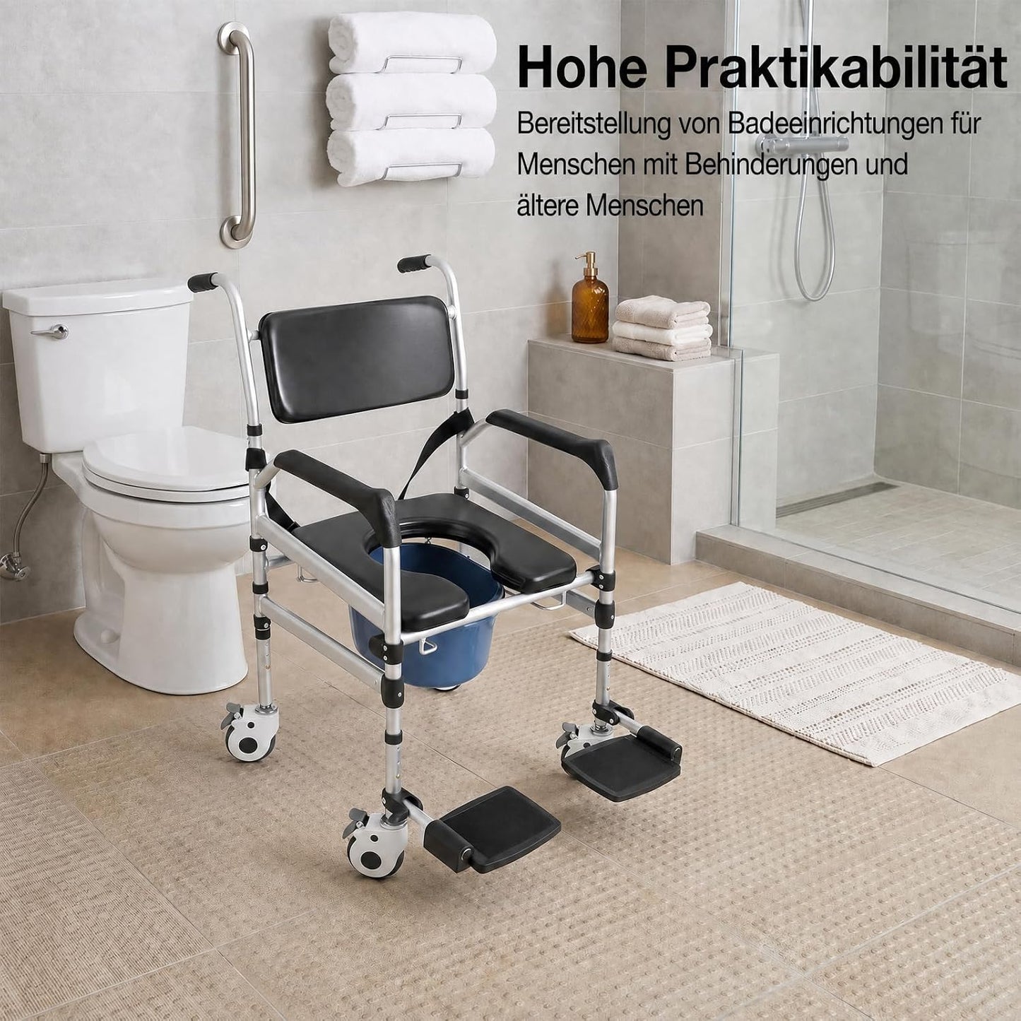 Klappbarer Duschrollstuhl mit Rädern