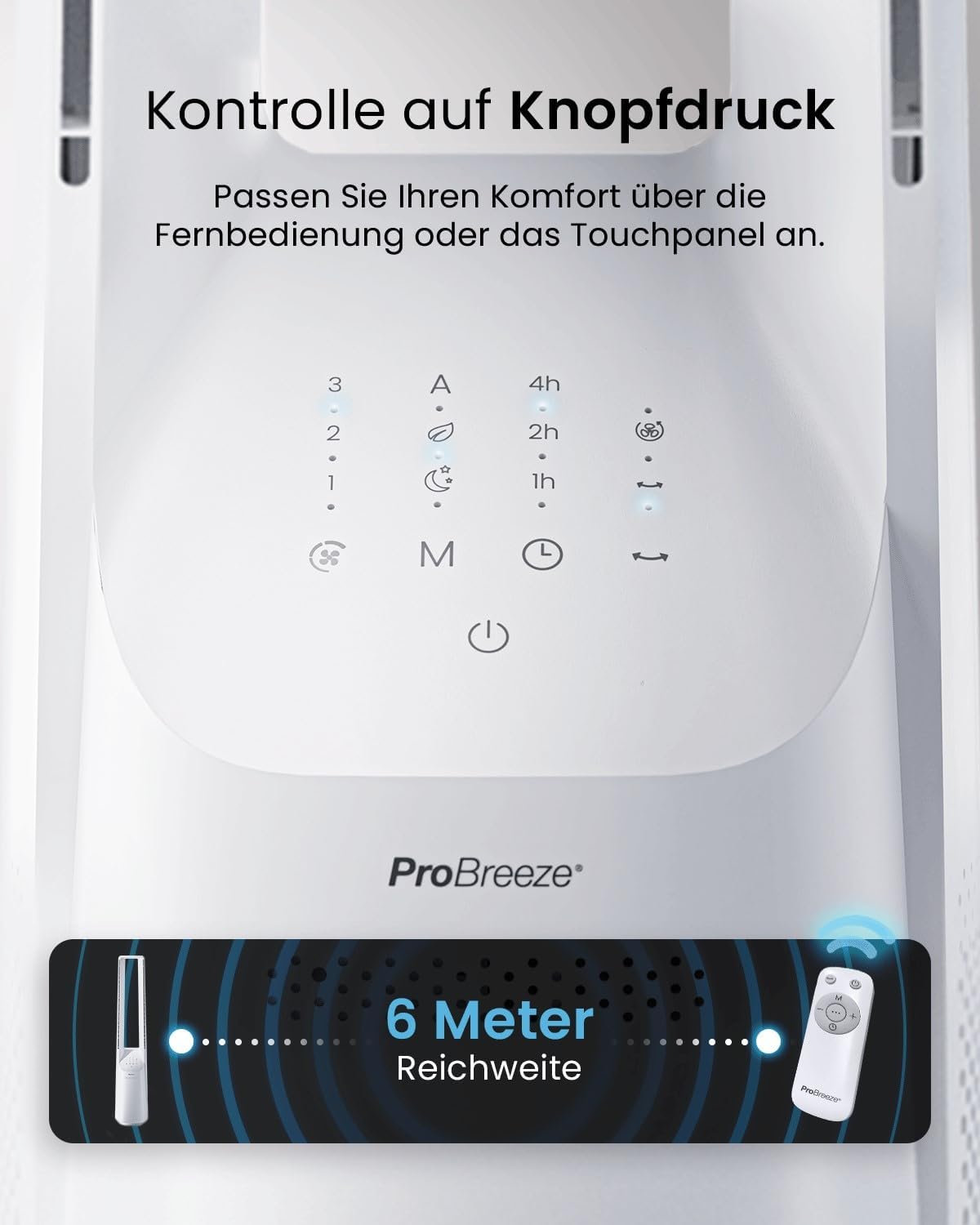 Rotorloser Smart Home Turmventilator mit WLAN, LED Display, Smart App Weiß