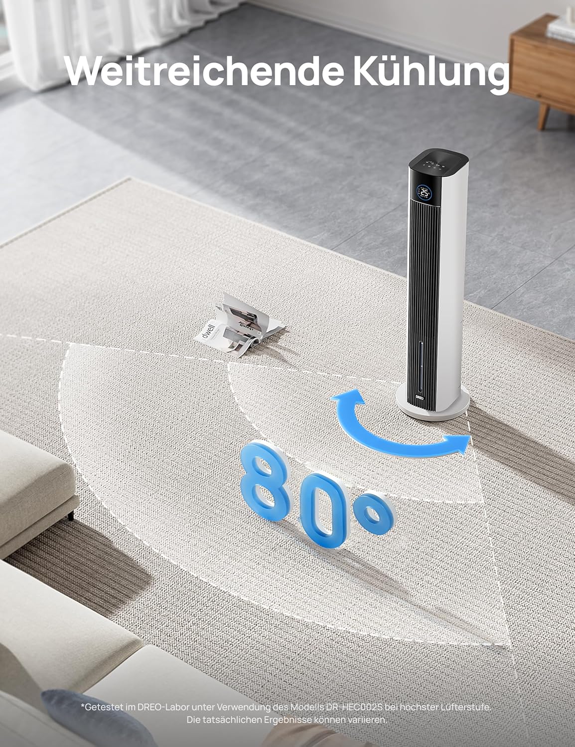 Turmventilator mit Wasserkühlung, App-Steuerung, Weiss