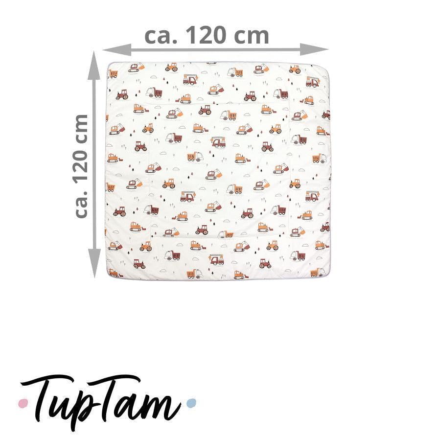 Gepolsterte Krabbeldecke für Babys (120x120 cm), Bagger Beige