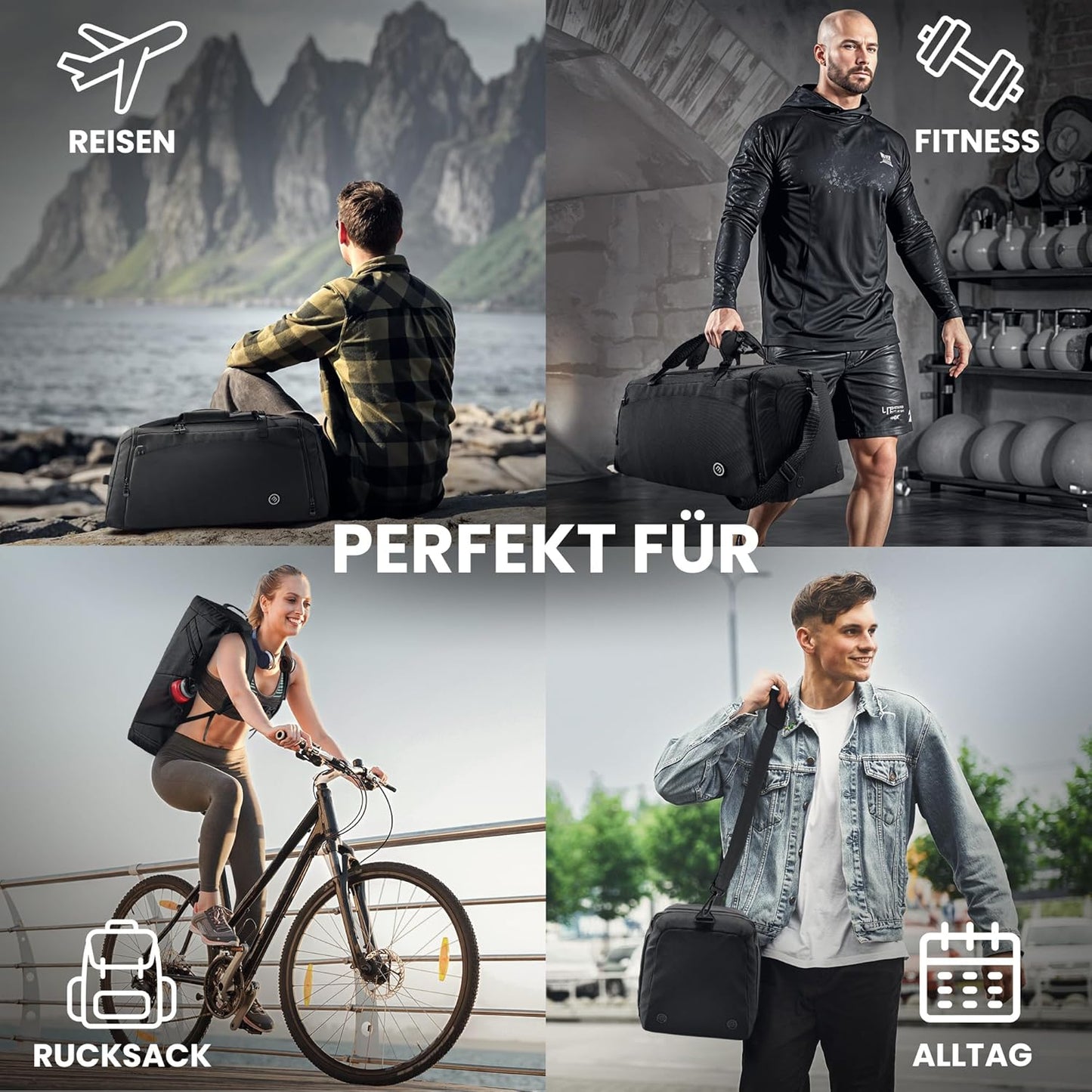 Sport-Trainingstasche, 60L, 60 L Schwarz