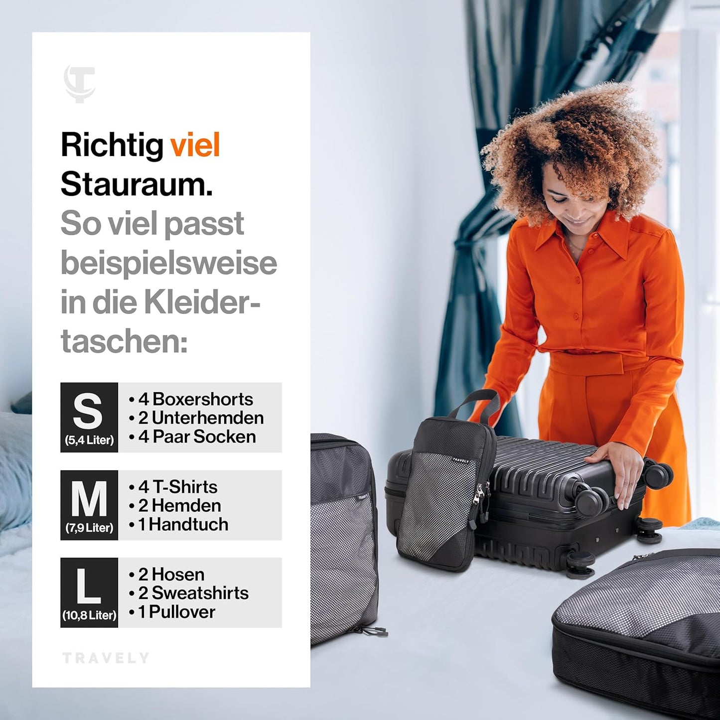5-teiliges Packwürfel-Set, Schwarz 5 Teile Gr. Set