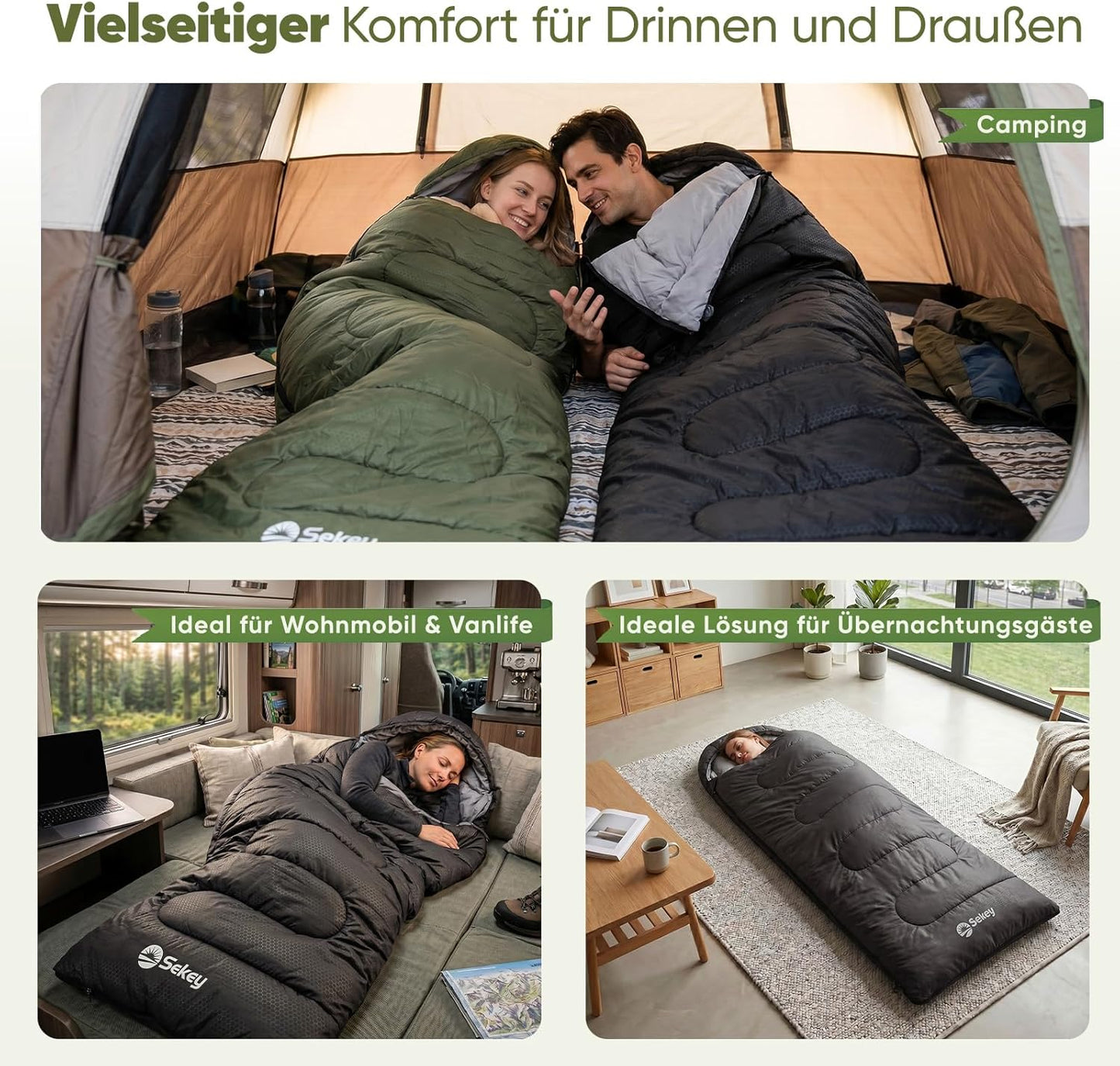 3-Jahreszeiten-Schlafsack mit Fussbelüftung, Anthrazit