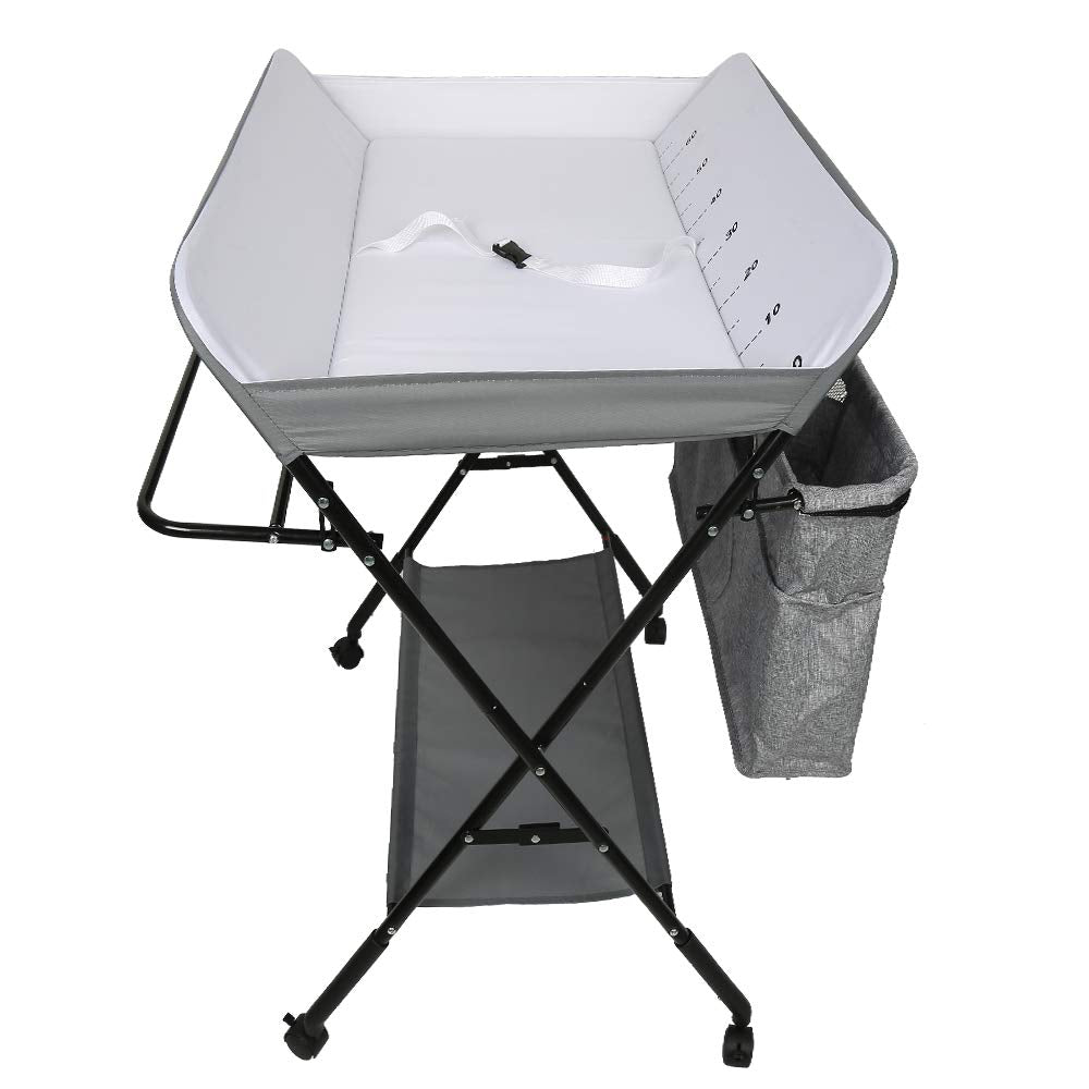 Klappbare Wickelkommode mit Sicherheitsgurt, 80*63*93-99 cm (grau)
