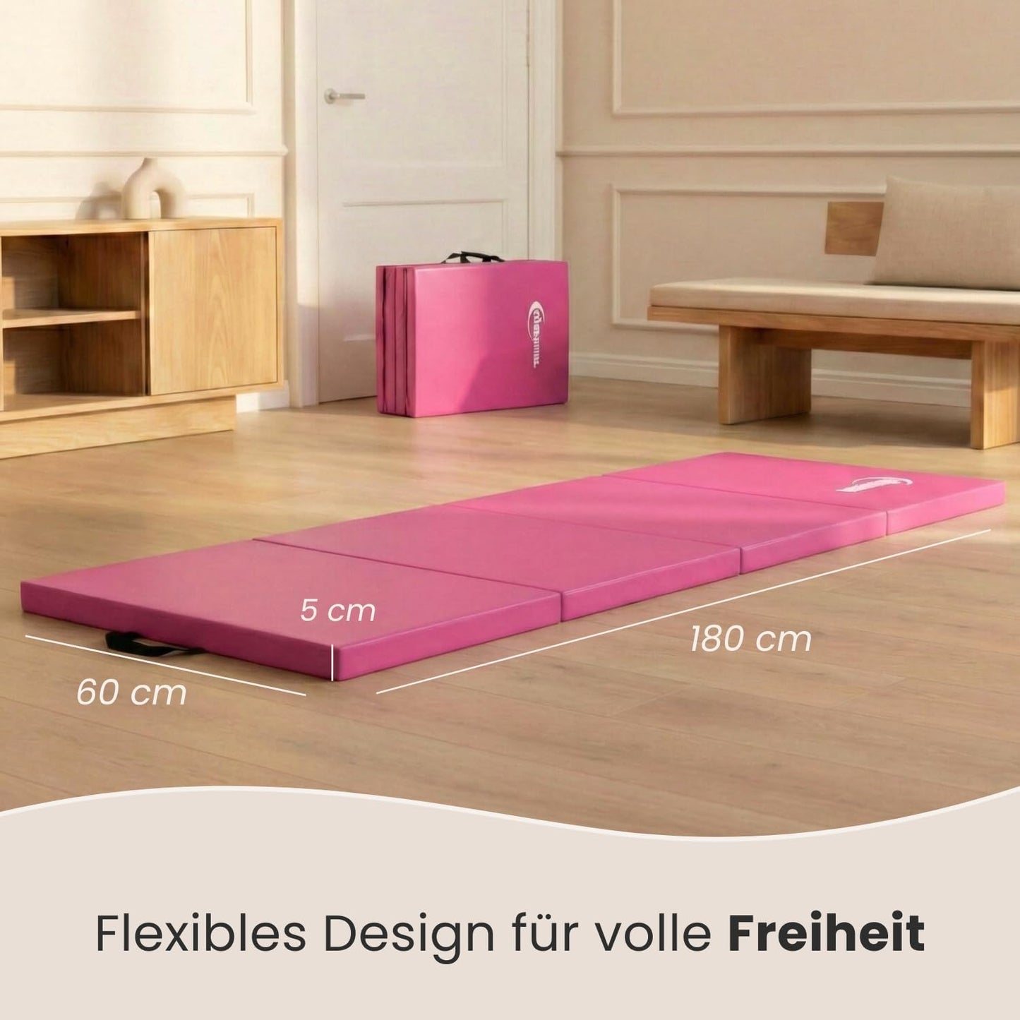 Klappbare Turn- und Gymnastikmatte, Pink-Schwarz 180 x 60 x 5 cm