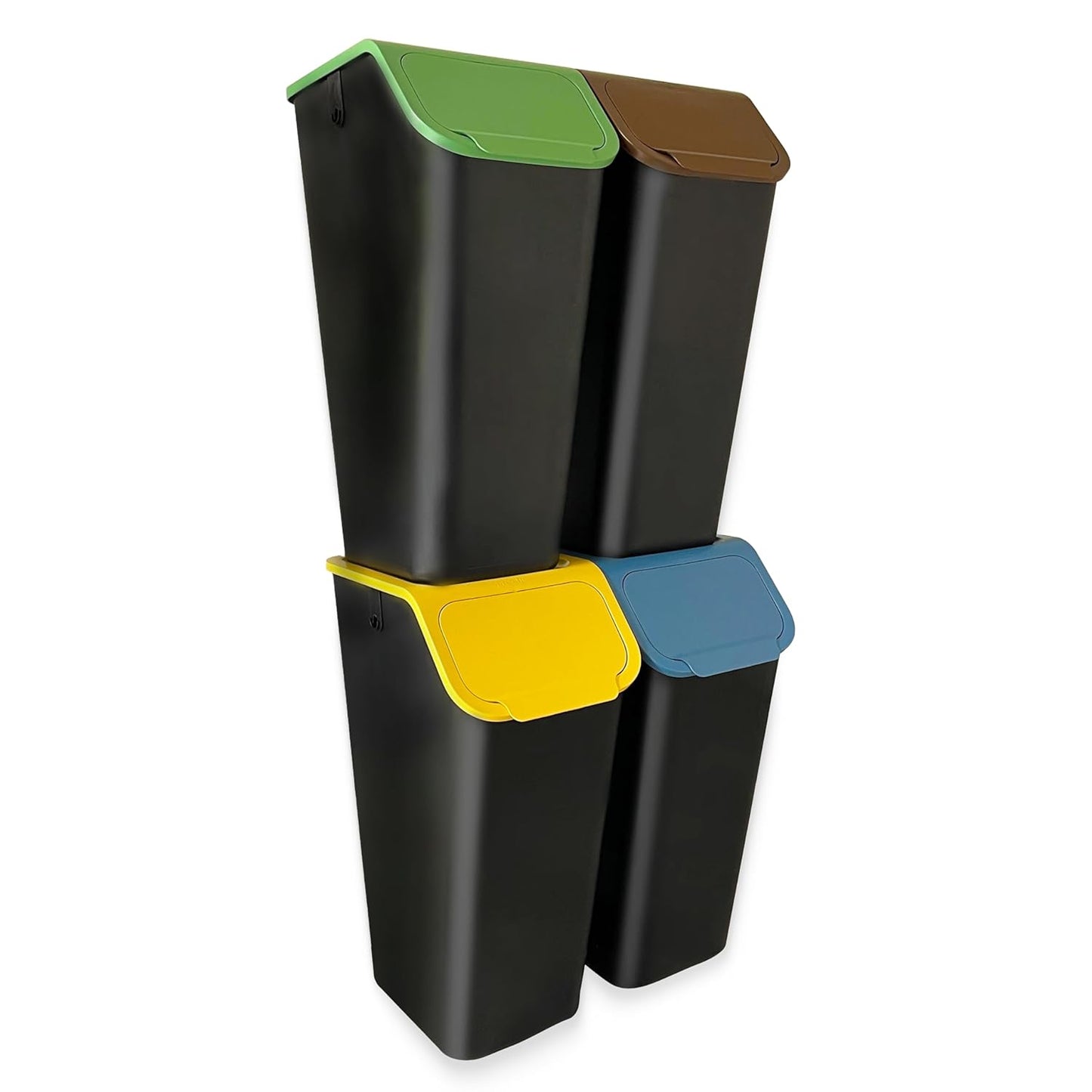 4er-Set Mülleimer mit Geruchsfilter, 4 x 35L Blau Grün Gelb Braun