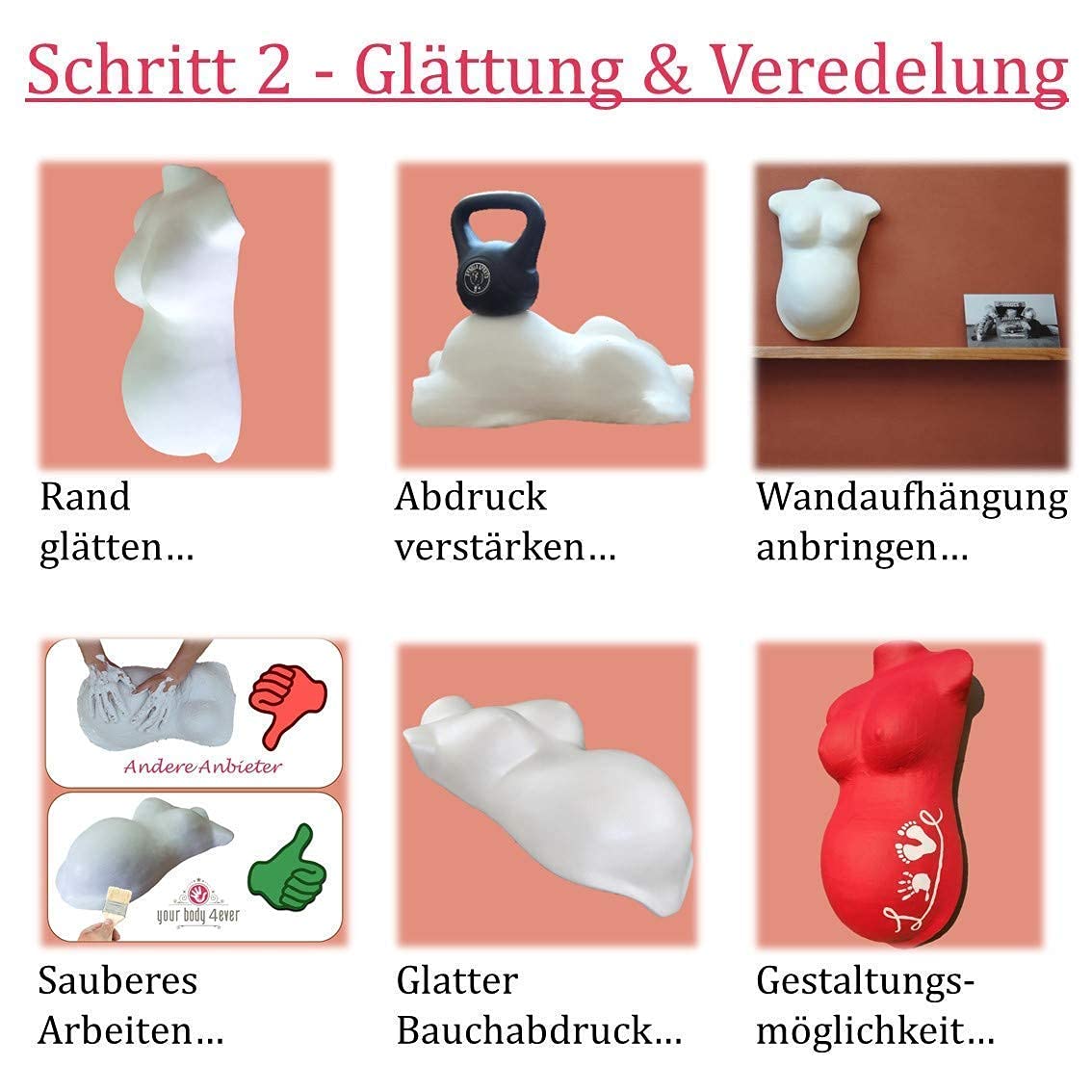 Babybauch Gipsabdruck Komplettset mit Veredelung