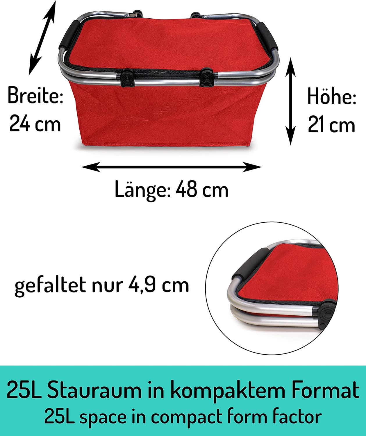 Faltbarer Einkaufskorb, Normal - 1x Pack Rot