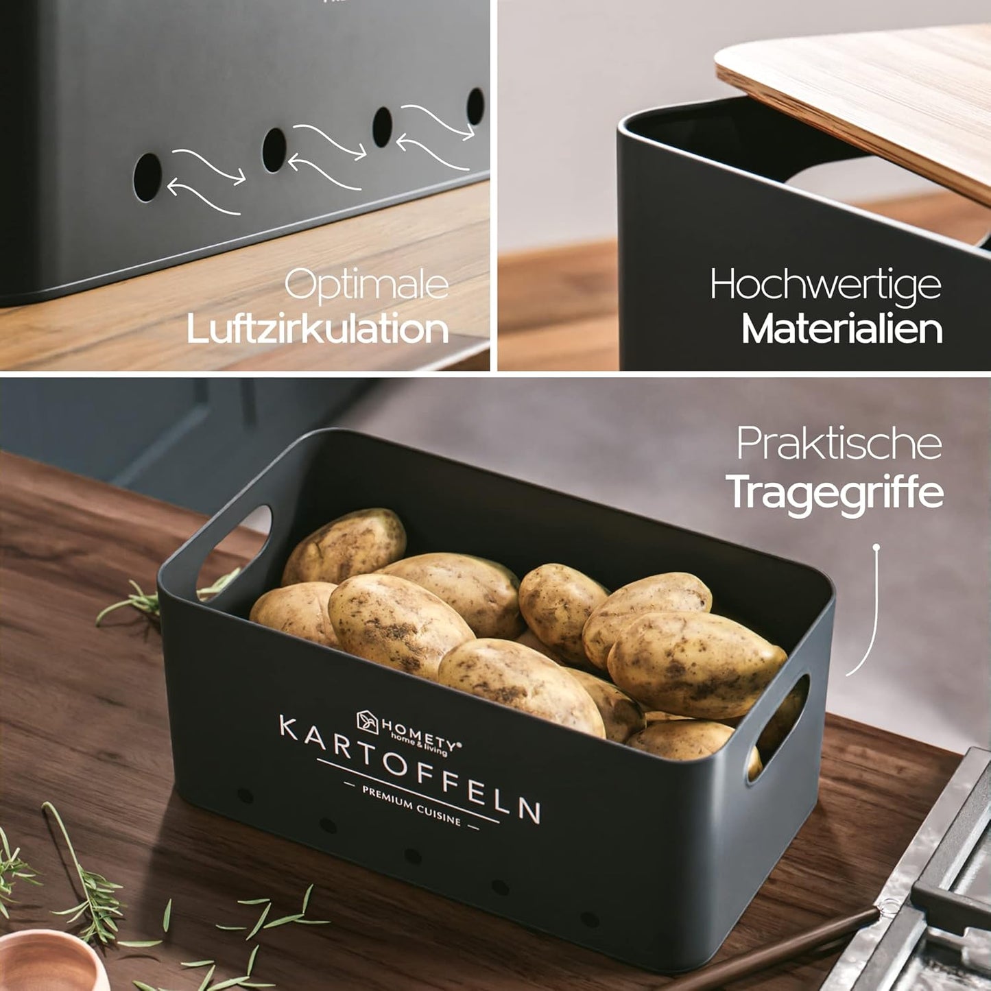 3er-Set Aufbewahrungsbox, Schwarz
