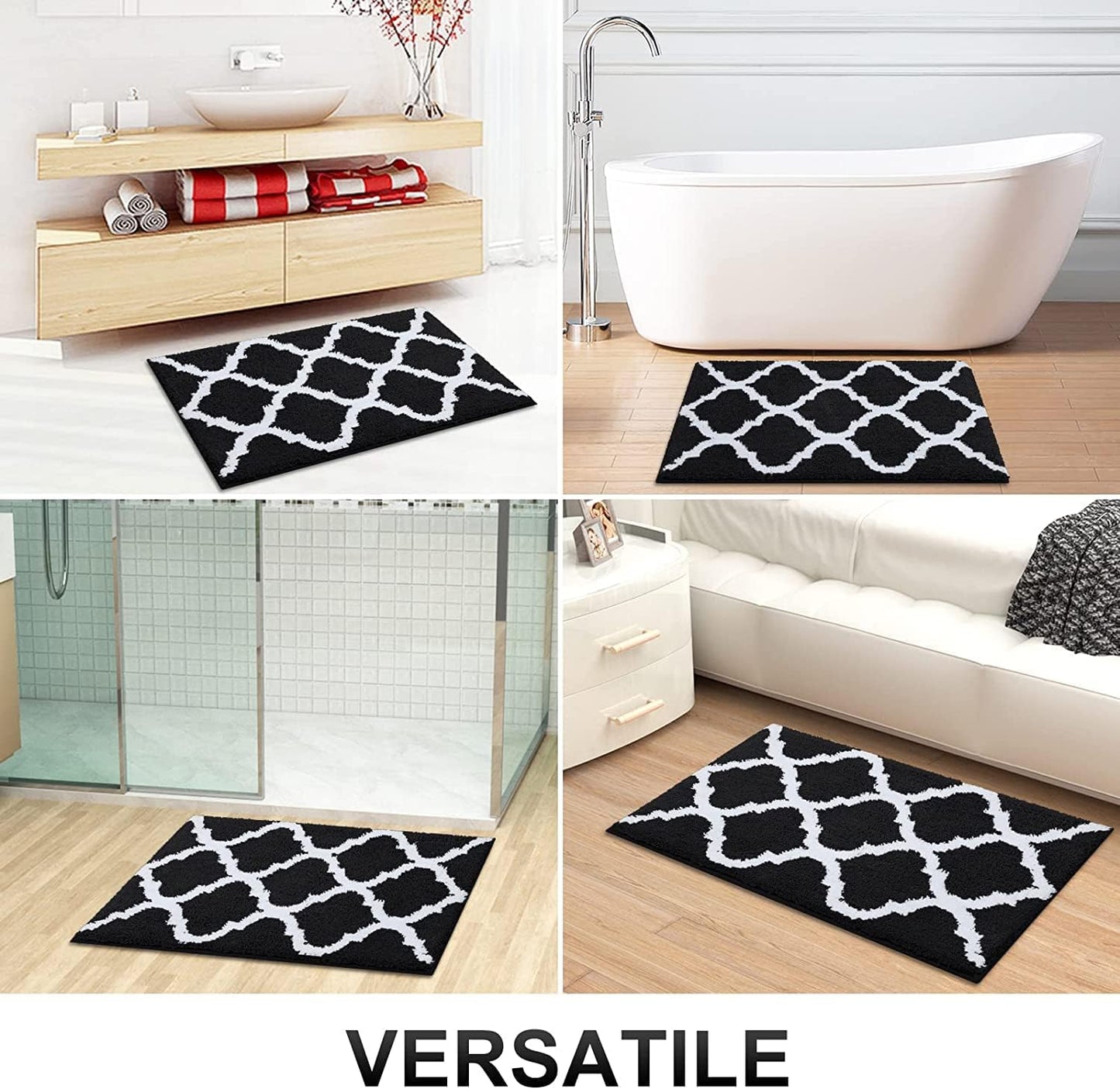 2-teiliges Badematten-Set, 50 x 60 cm (U-förmig) + 50 x 76 cm (Rechteckig) Schwarz