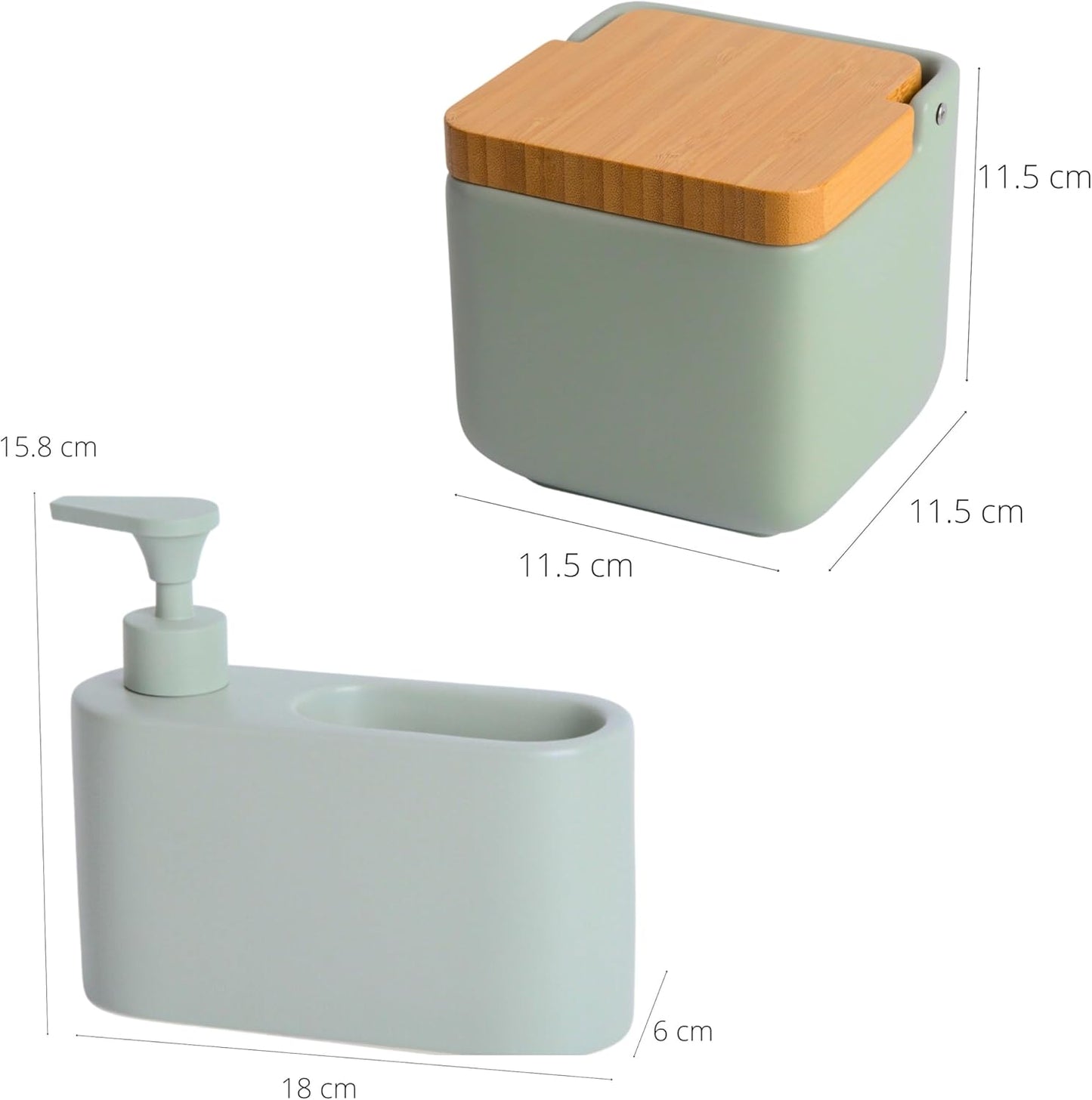 Küchen-Zubehörset mit Salzdose & Seifenspender, Set Salbeigrün Matt
