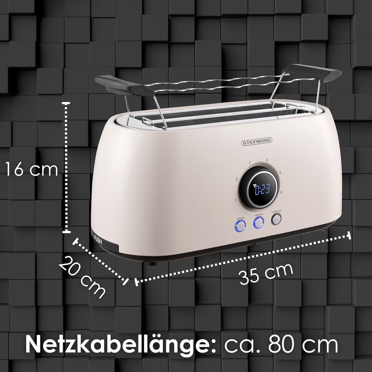 Toaster mit Brötchenaufsatz, 4 Scheiben, LED-Anzeige, Bulgur Beige