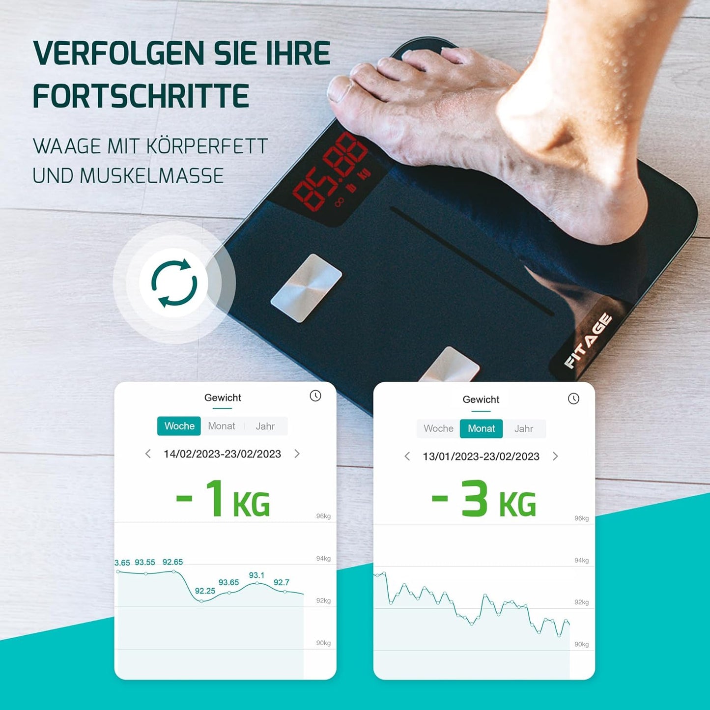 Körperanalysewaage mit App, Schwarz