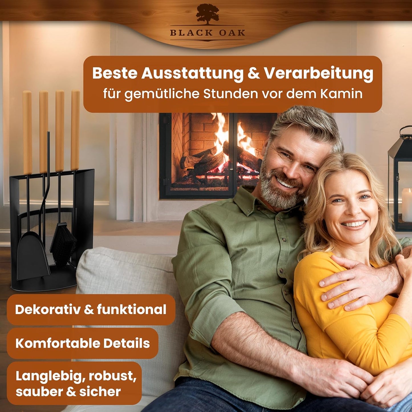 Kaminbesteck-Set Davos mit Lederhandschuh 5-teilig, Kaminbesteck + Handschuh
