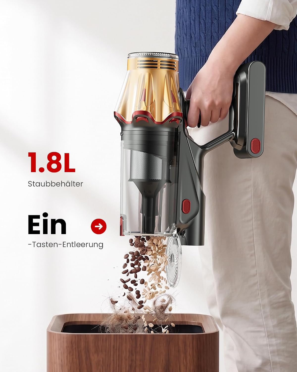 Canyon 20 Akkustaubsauger mit LED Display und Anti-Tangle-Bürste, Rot