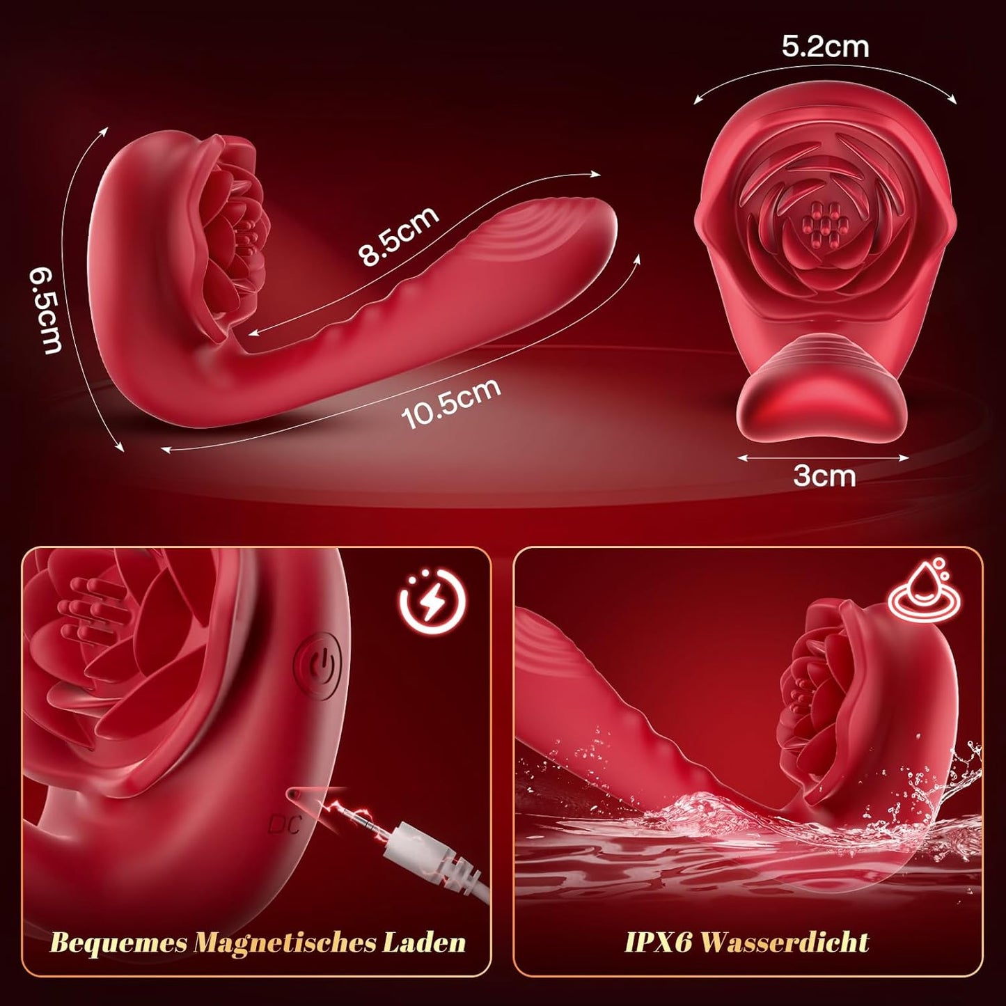 Rosen Vibrator mit KI-Steuerung, 9 Modi, leise, App-gesteuert