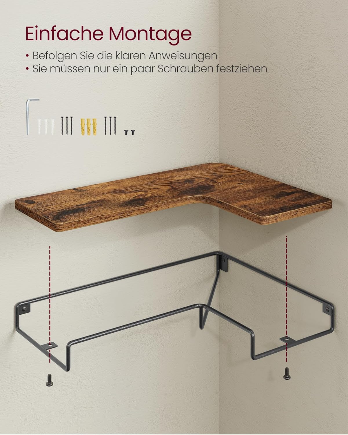3er-Set Eckregal im Industrie-Design, 3 Stück Nintagebraun + Schwarz
