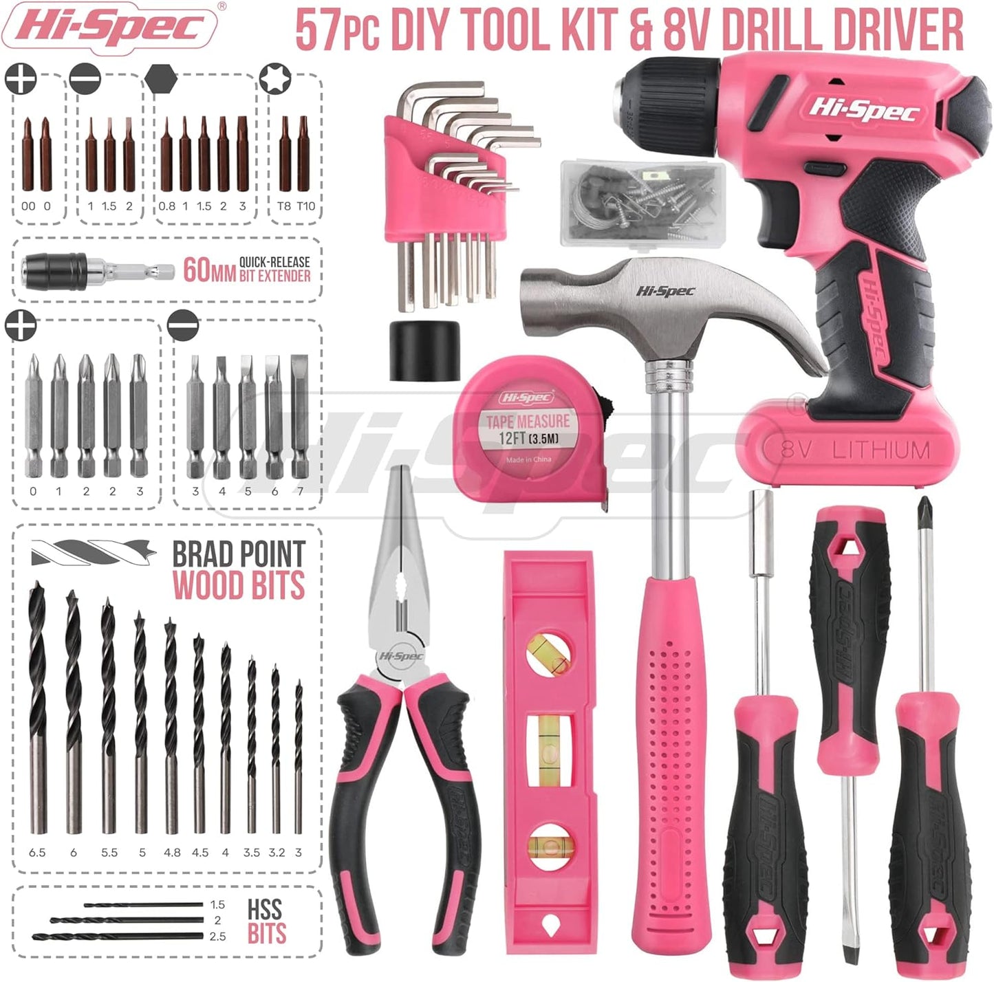 58-teiliges Heimwerkerset Pink, 58 Teile, Rosa
