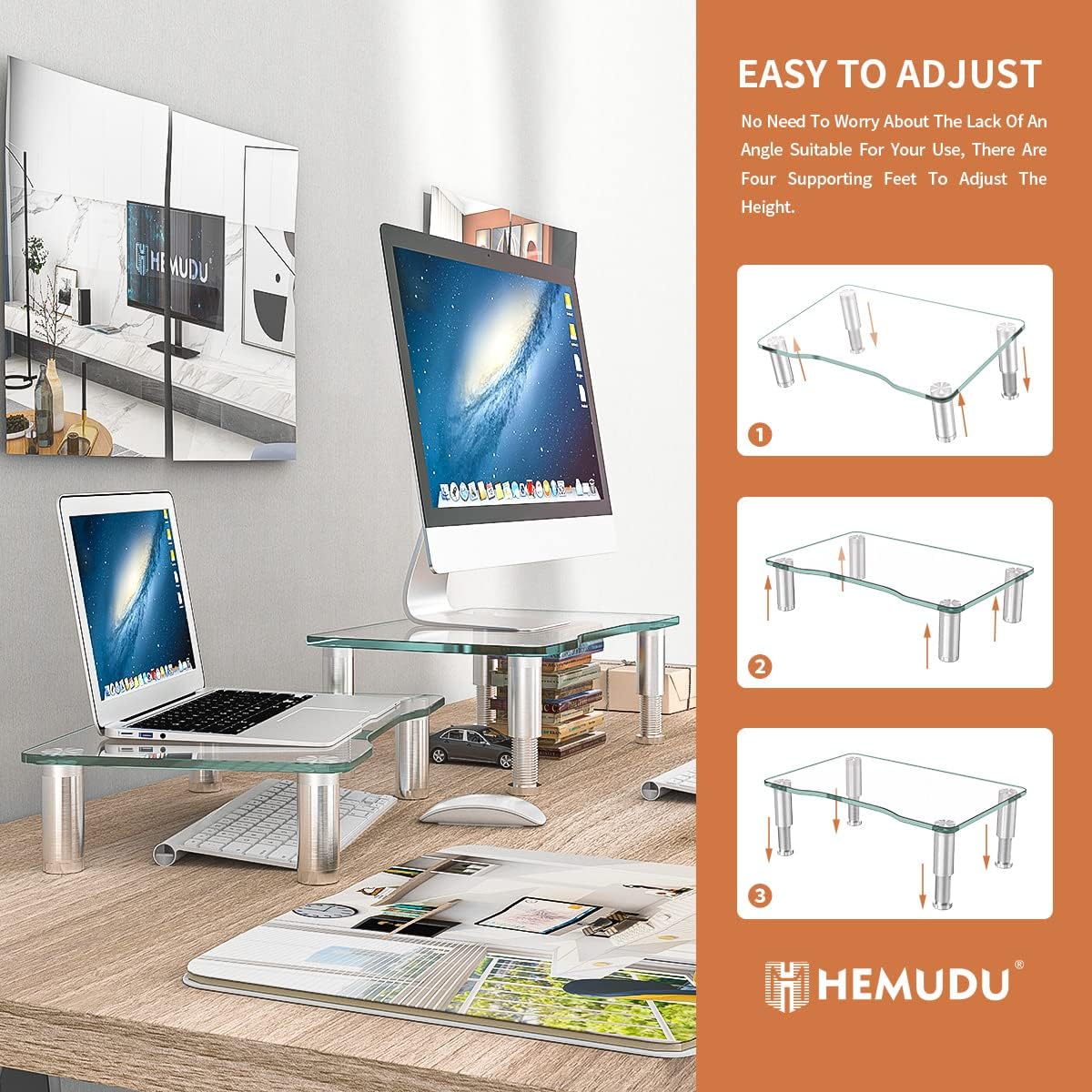 Höhenverstellbarer Monitor-Ständer aus Glas, M