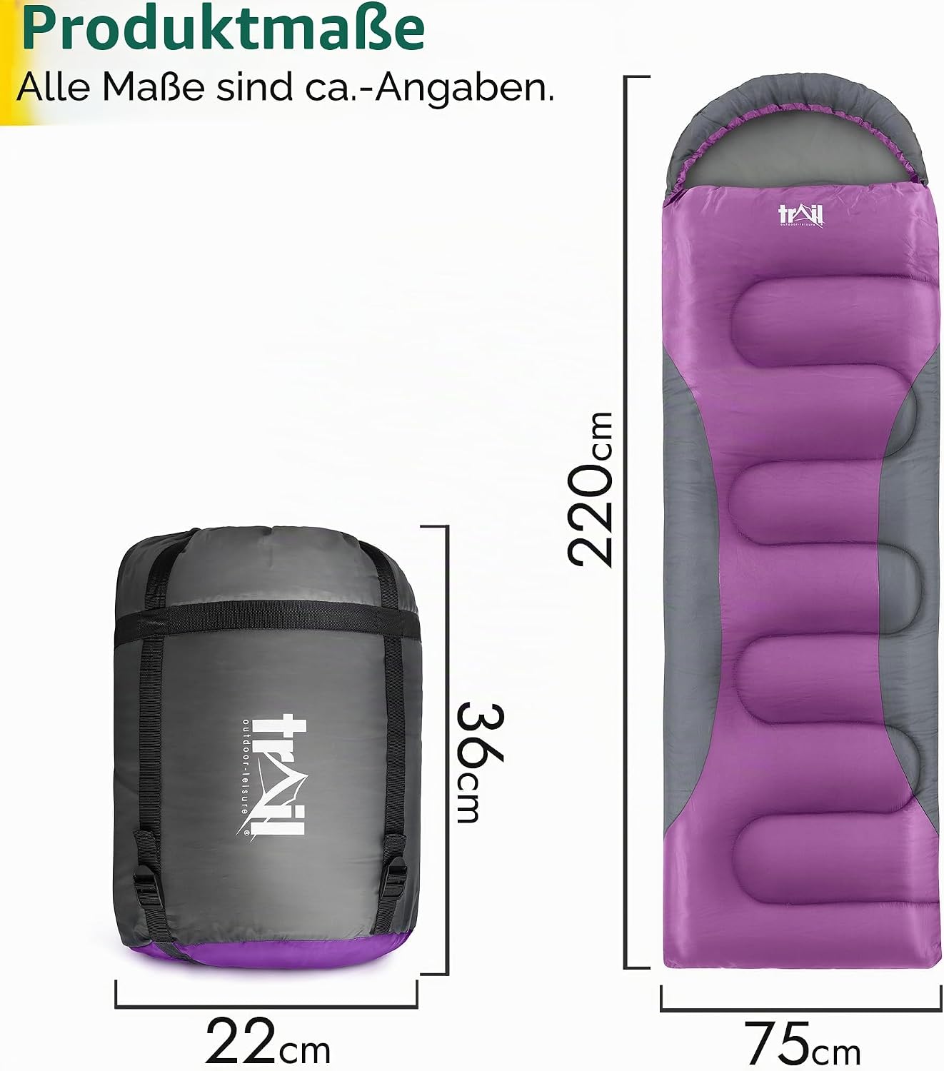 3-Jahreszeiten Schlafsack mit Kapuze, Violett