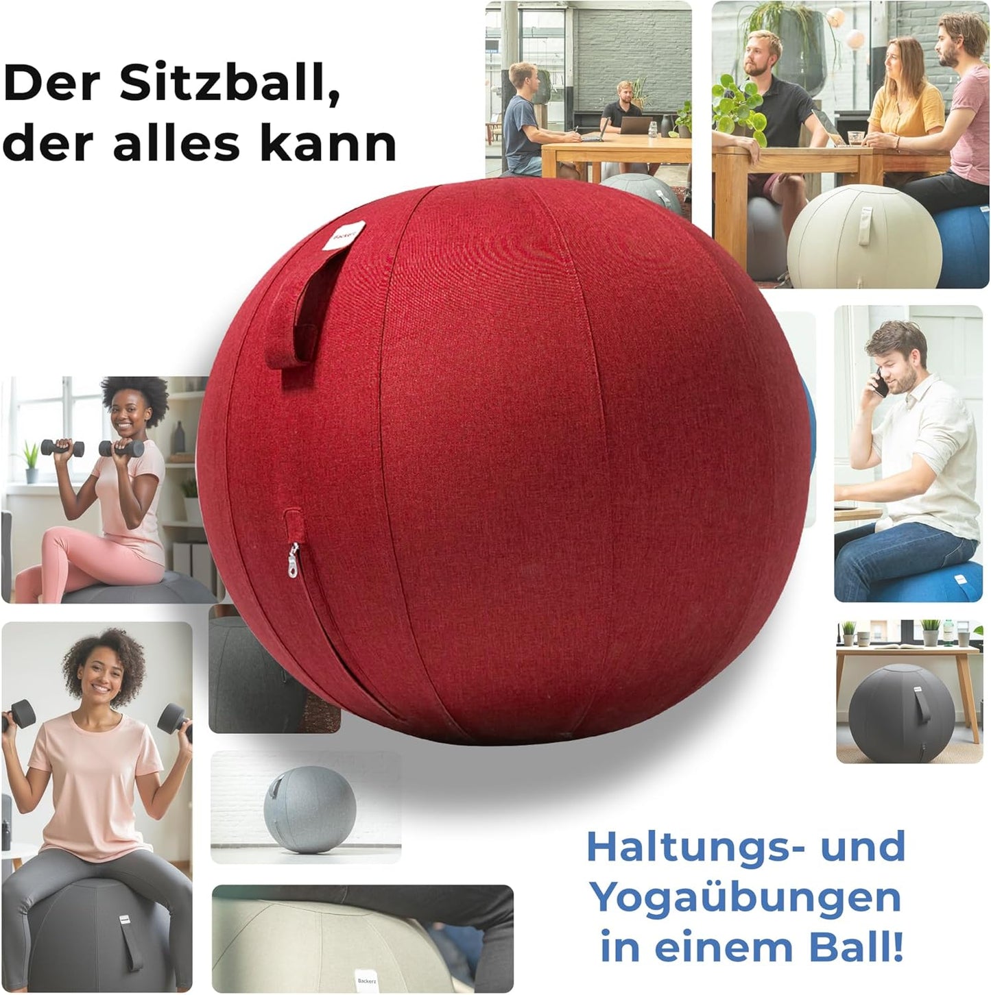 Ergonomischer Sitzball für Büro und Homeoffice, 65 cm Rot
