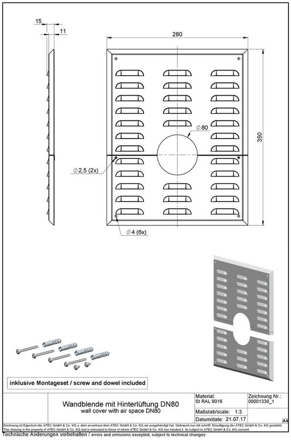 Abgas Schacht-Set DN80 mit Verbindungsleitung