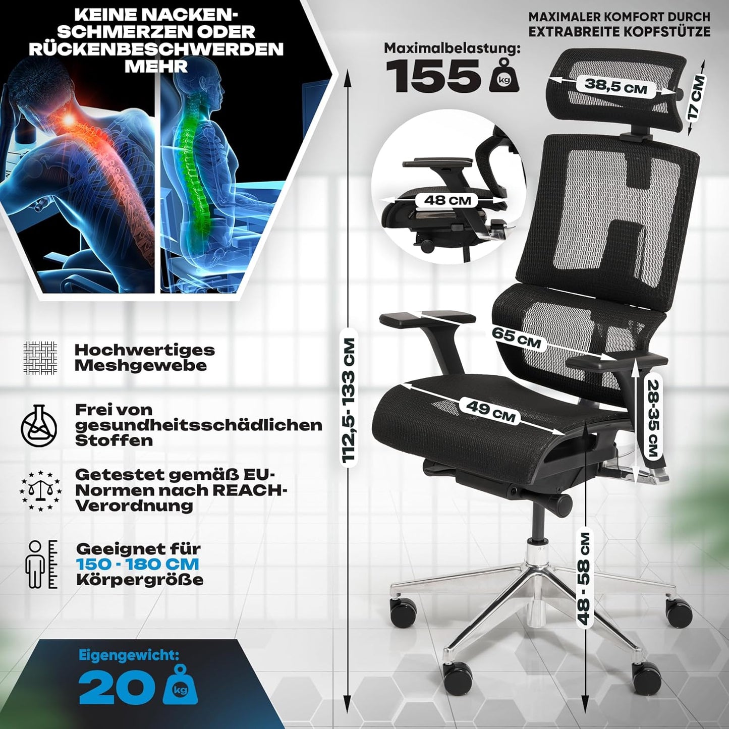 Ergonomischer Bürostuhl M7, Schwarz, M7 Mesh-Sitz