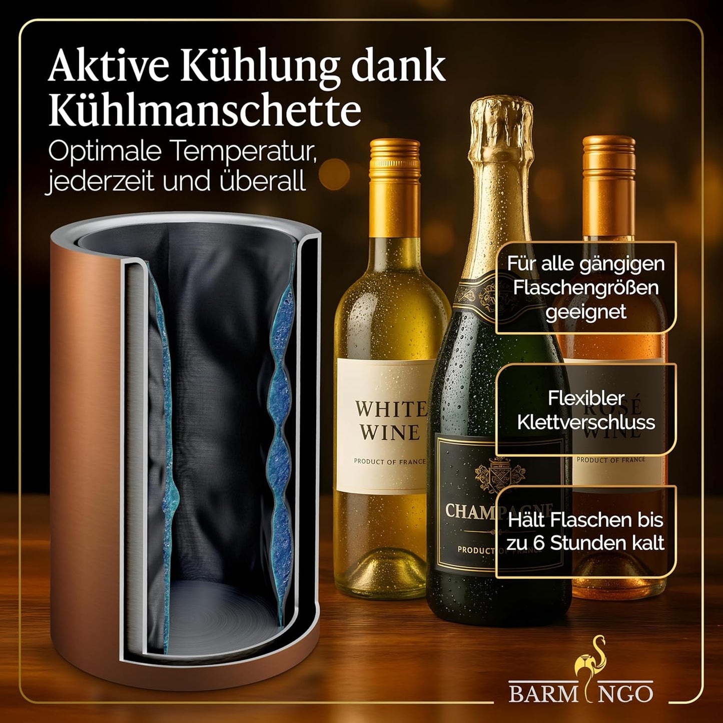 Doppelwandiger Weinkühler mit Kühlmanschetten, Kupfer