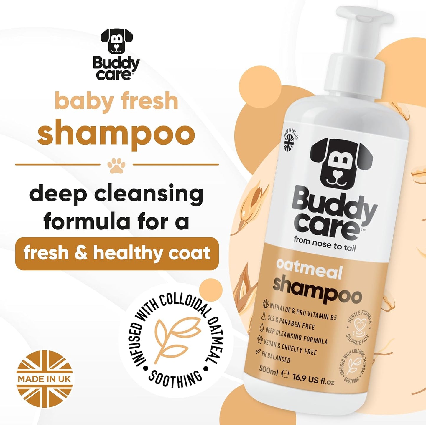 Haferflocken-Hundeshampoo mit Aloe Vera, angenehm duftend 500ml