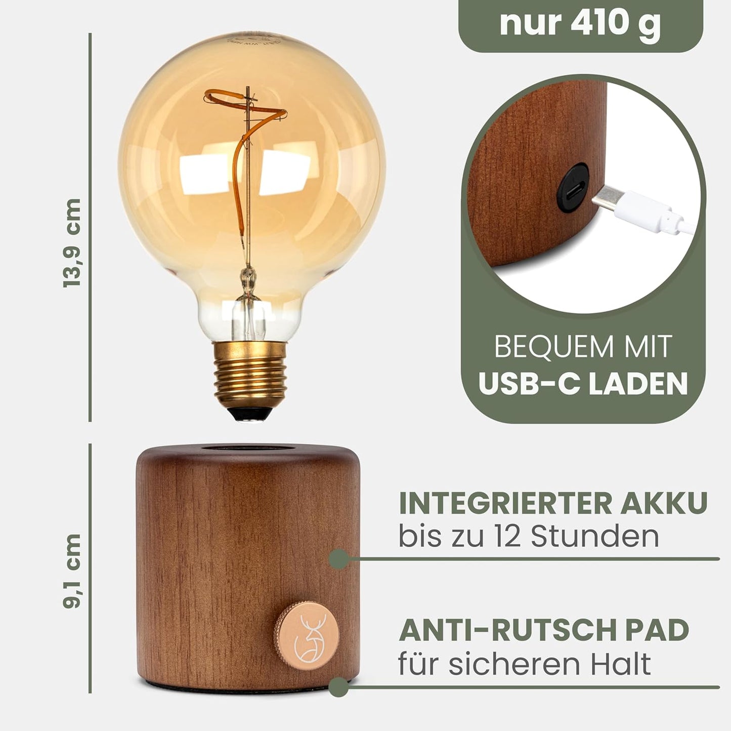 Dimmbare Nachttischlampe, Holz