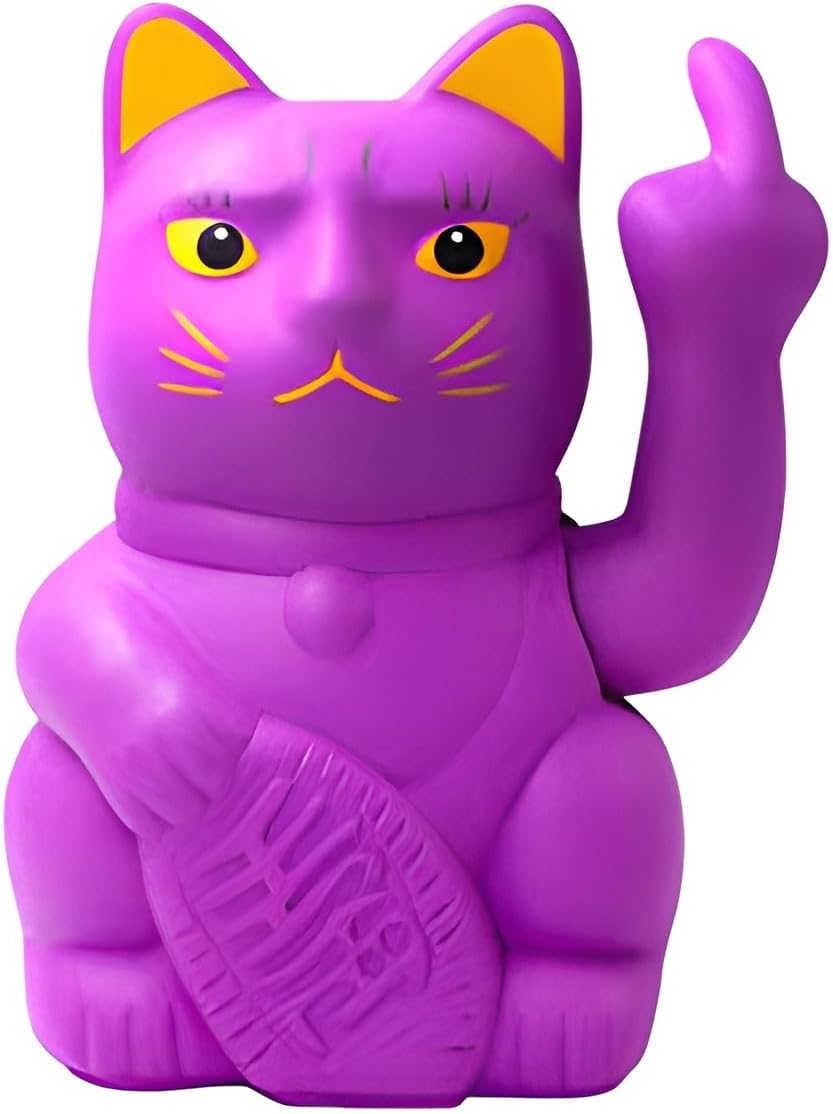 Winkekatze mit Mittelfinger, Lila