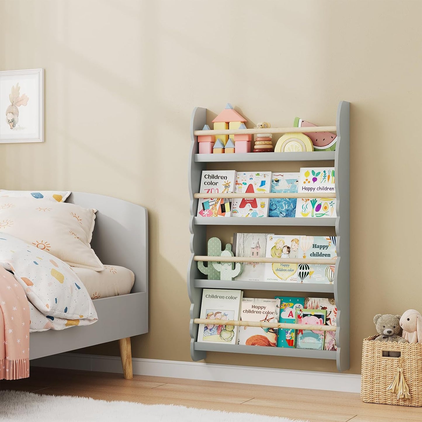Kinderbücherregal mit 4 Ablagen, Grau 60x98cm