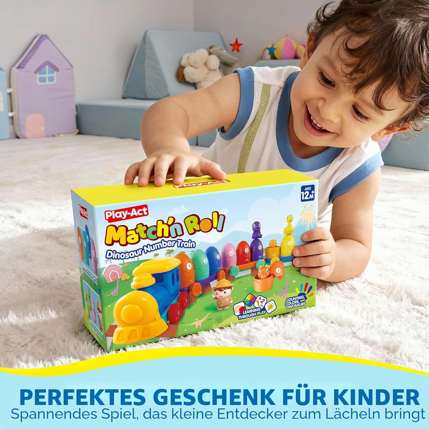 Dinosaurierzug zum Zählen, Zuordnen und Sortieren, Dinosaurier