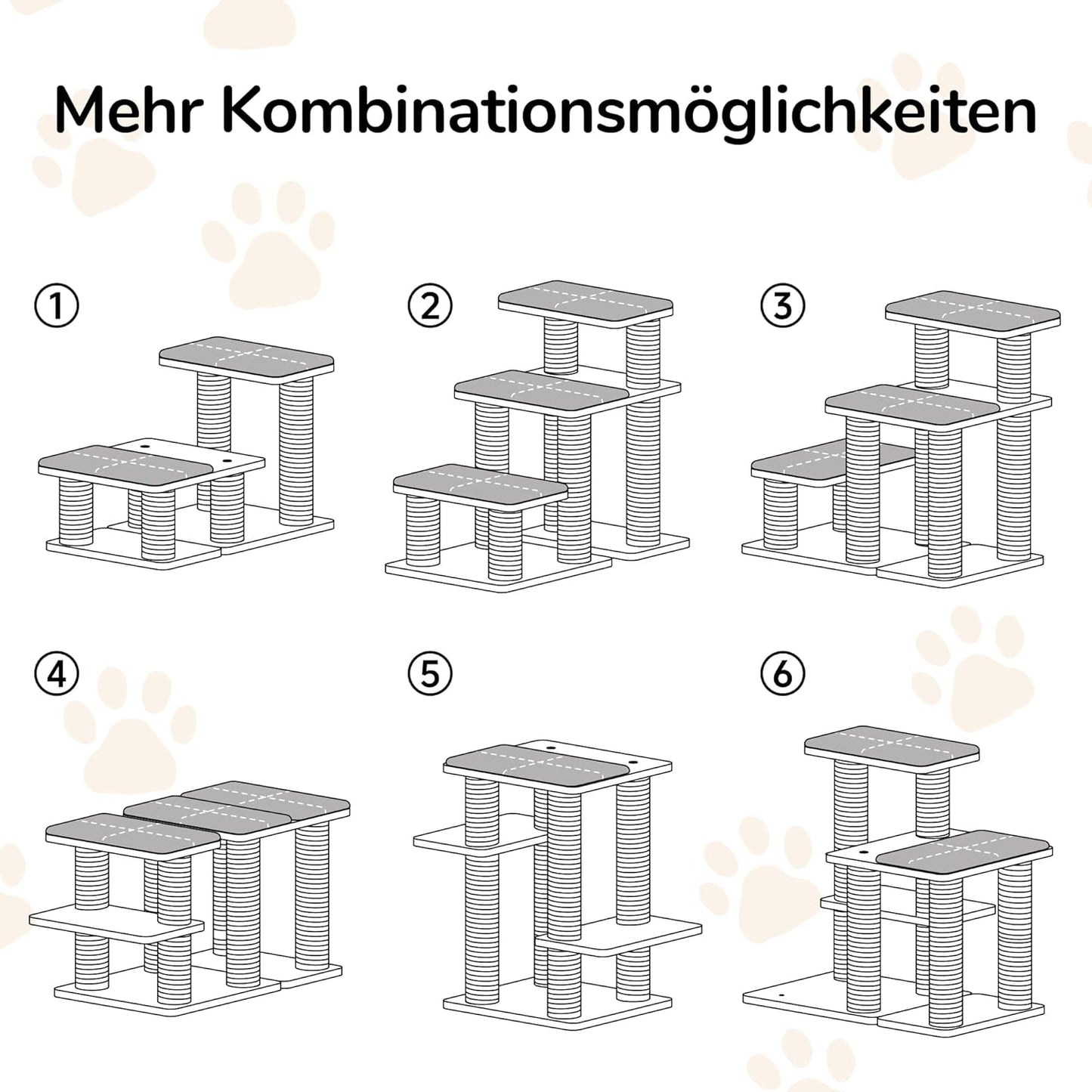Haustiertreppe mit 3 Stufen, bis 90 kg belastbar, Gummiholz - Weiss Plüschkissen
